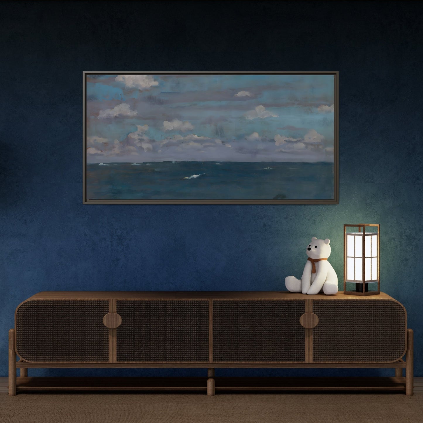Framed Ocean Landscape Canvas Print - Blue Extra Large Wall Art Decoration - YesArtYes