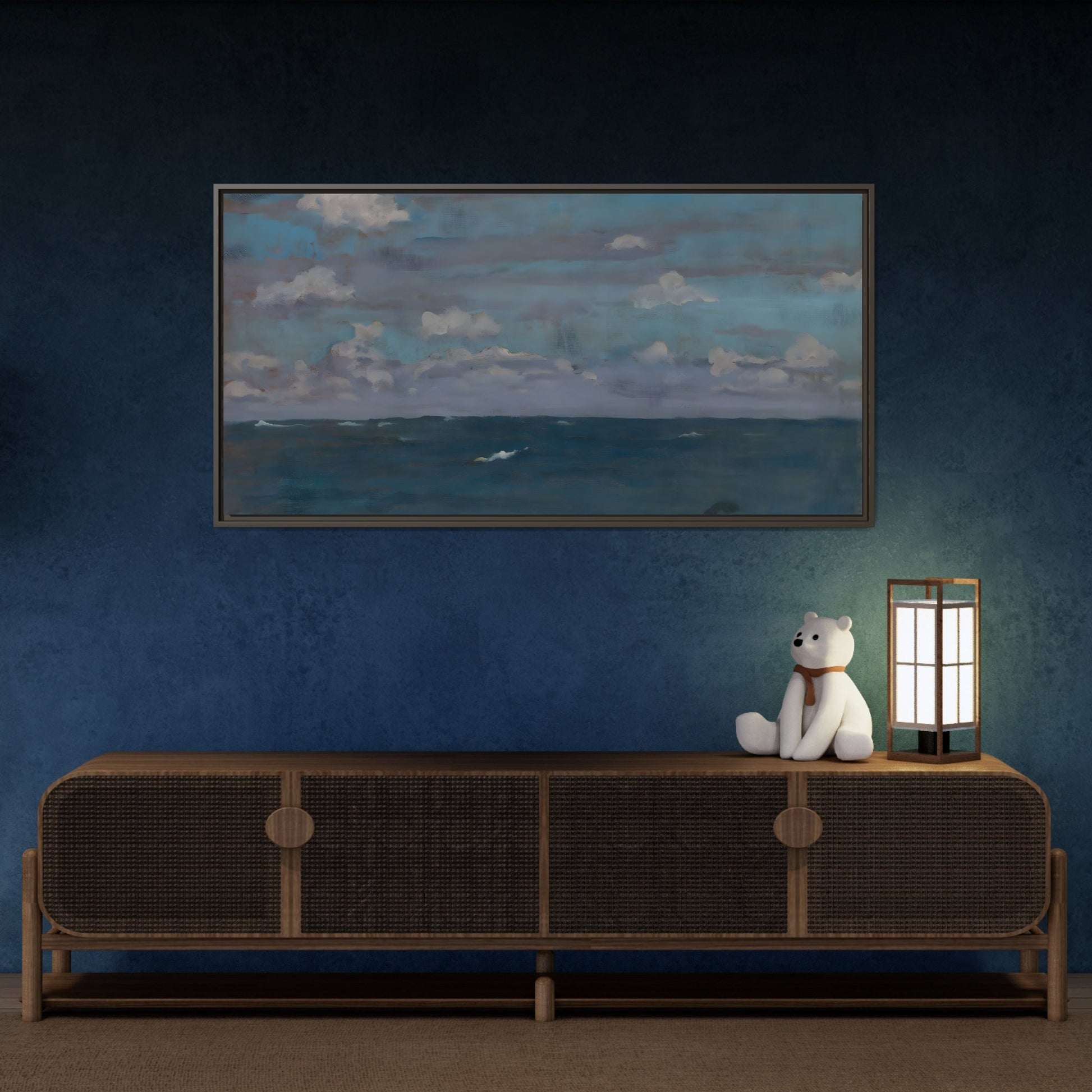 Framed Ocean Landscape Canvas Print - Blue Extra Large Wall Art Decoration - YesArtYes