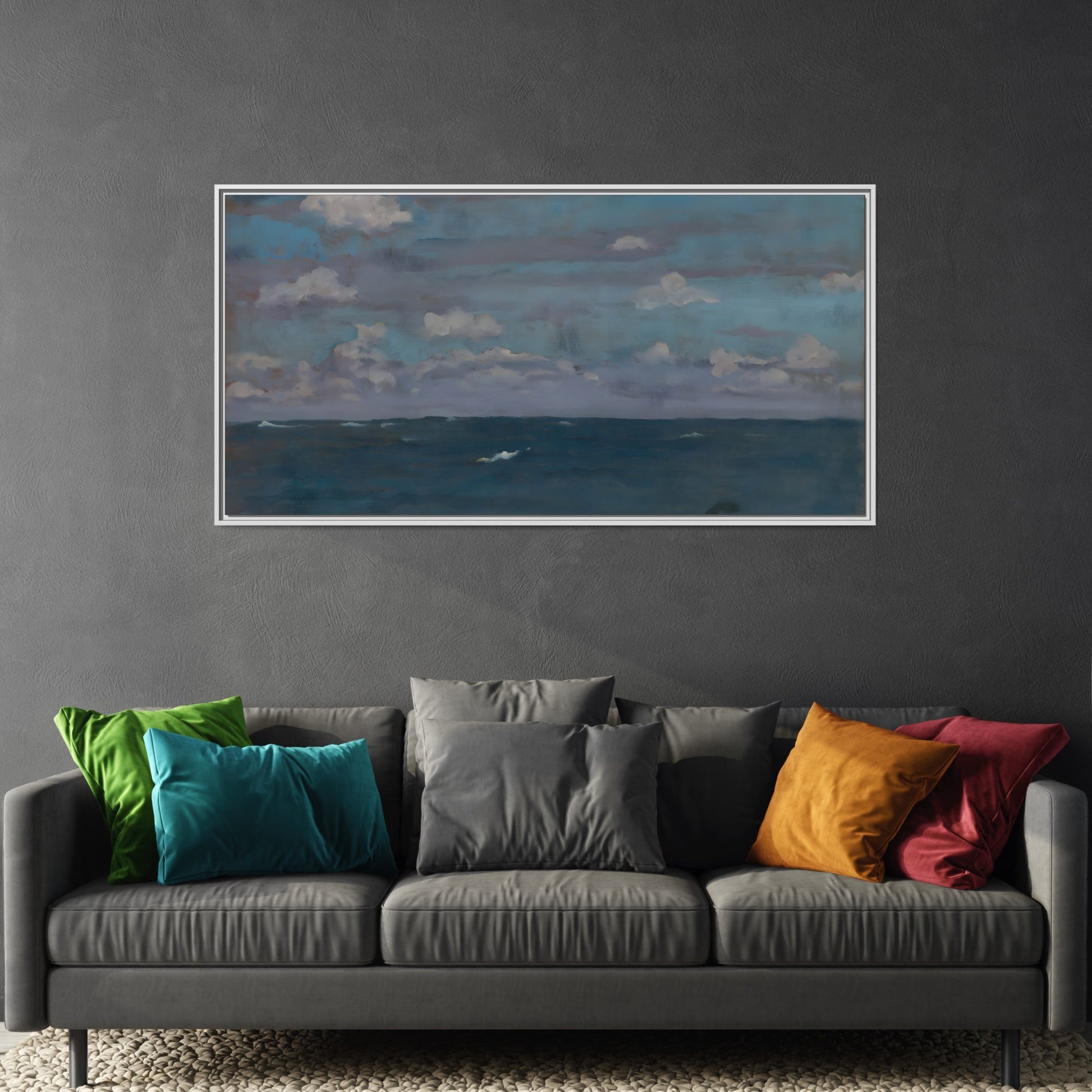 Framed Ocean Landscape Canvas Print - Blue Extra Large Wall Art Decoration - YesArtYes