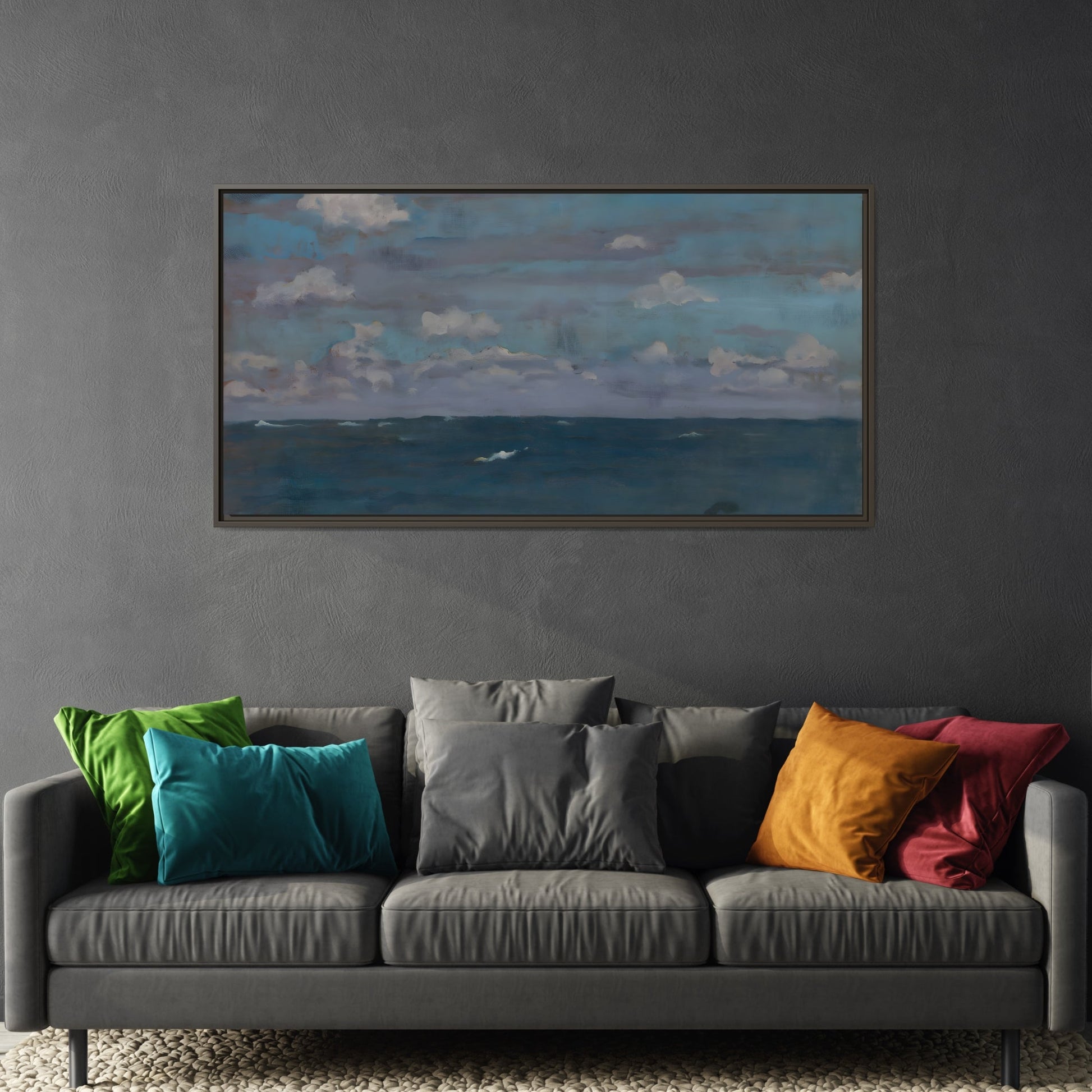 Framed Ocean Landscape Canvas Print - Blue Extra Large Wall Art Decoration - YesArtYes