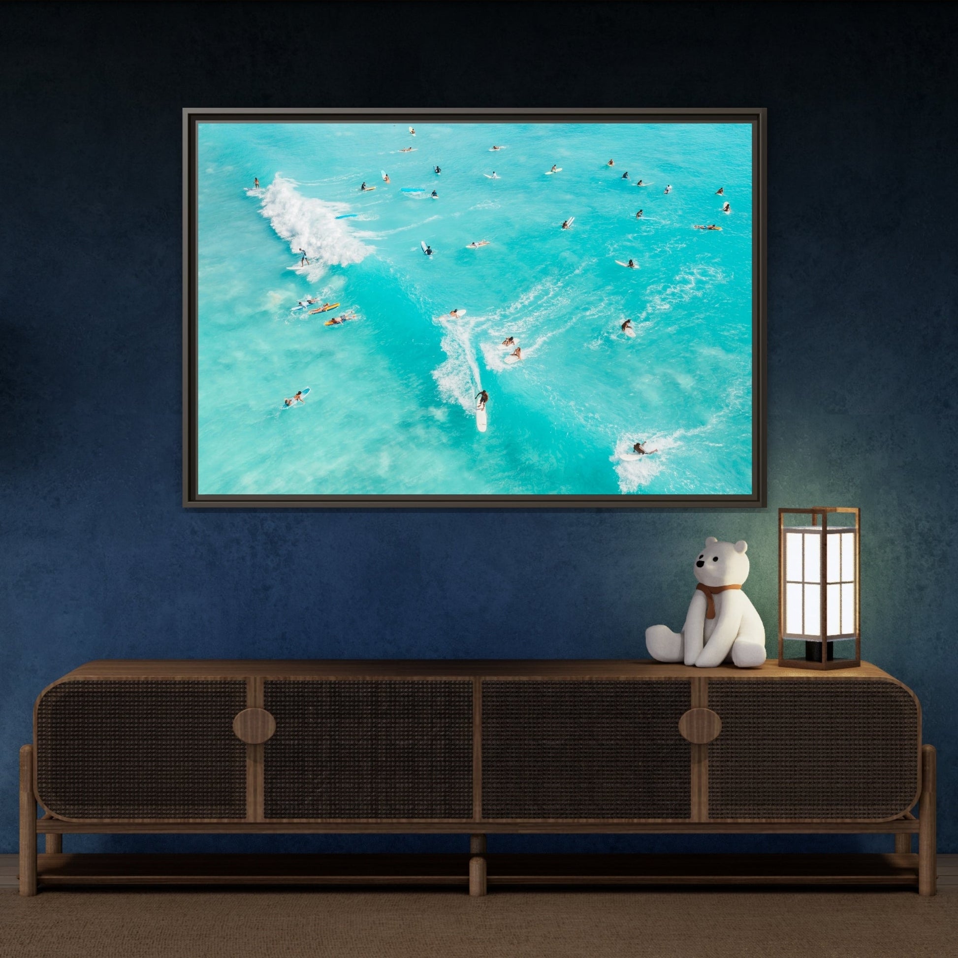 Framed Ocean Surfing Canvas Art Decor - Blue Beach Wave Prints - YesArtYes