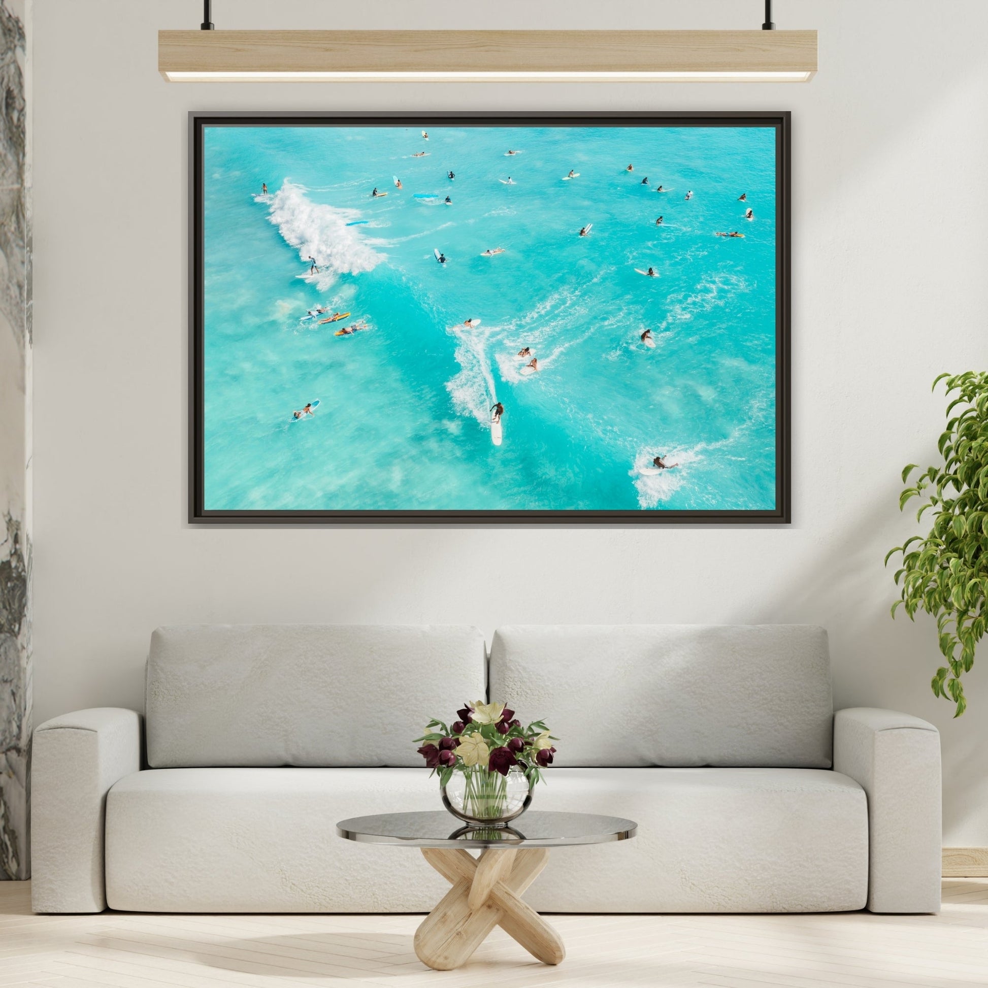 Framed Ocean Surfing Canvas Art Decor - Blue Beach Wave Prints - YesArtYes