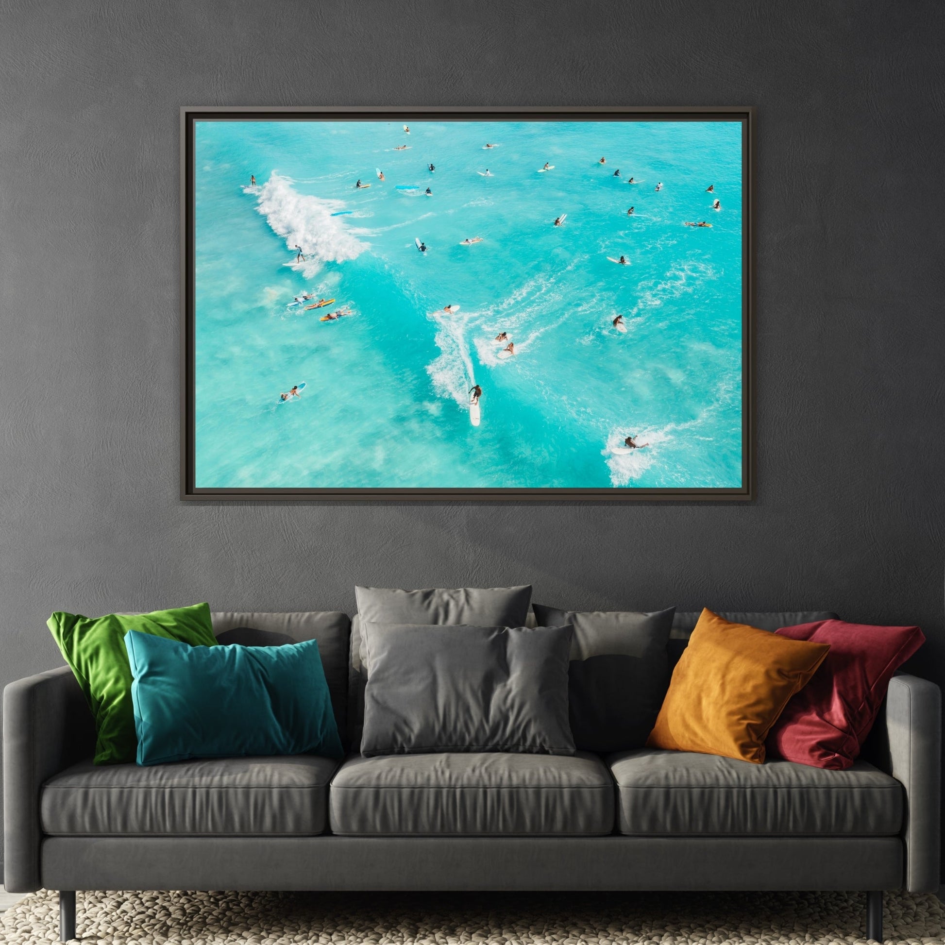 Framed Ocean Surfing Canvas Art Decor - Blue Beach Wave Prints - YesArtYes