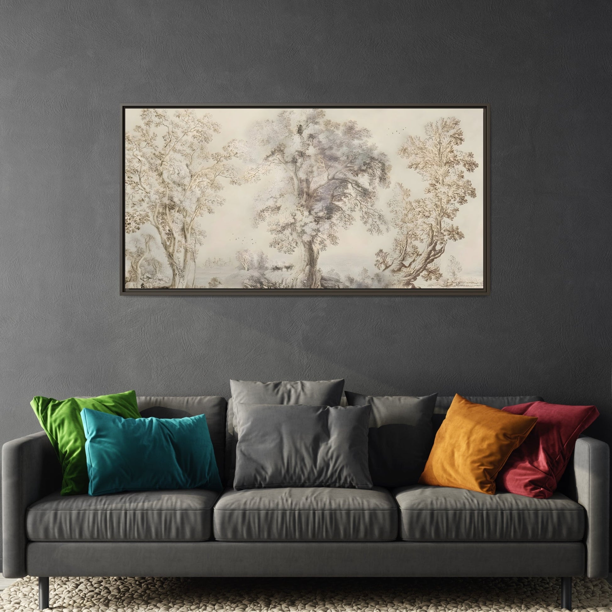 Framed Panoramic Landscape Canvas Print - Rustic Forest Wall Art - YesArtYes