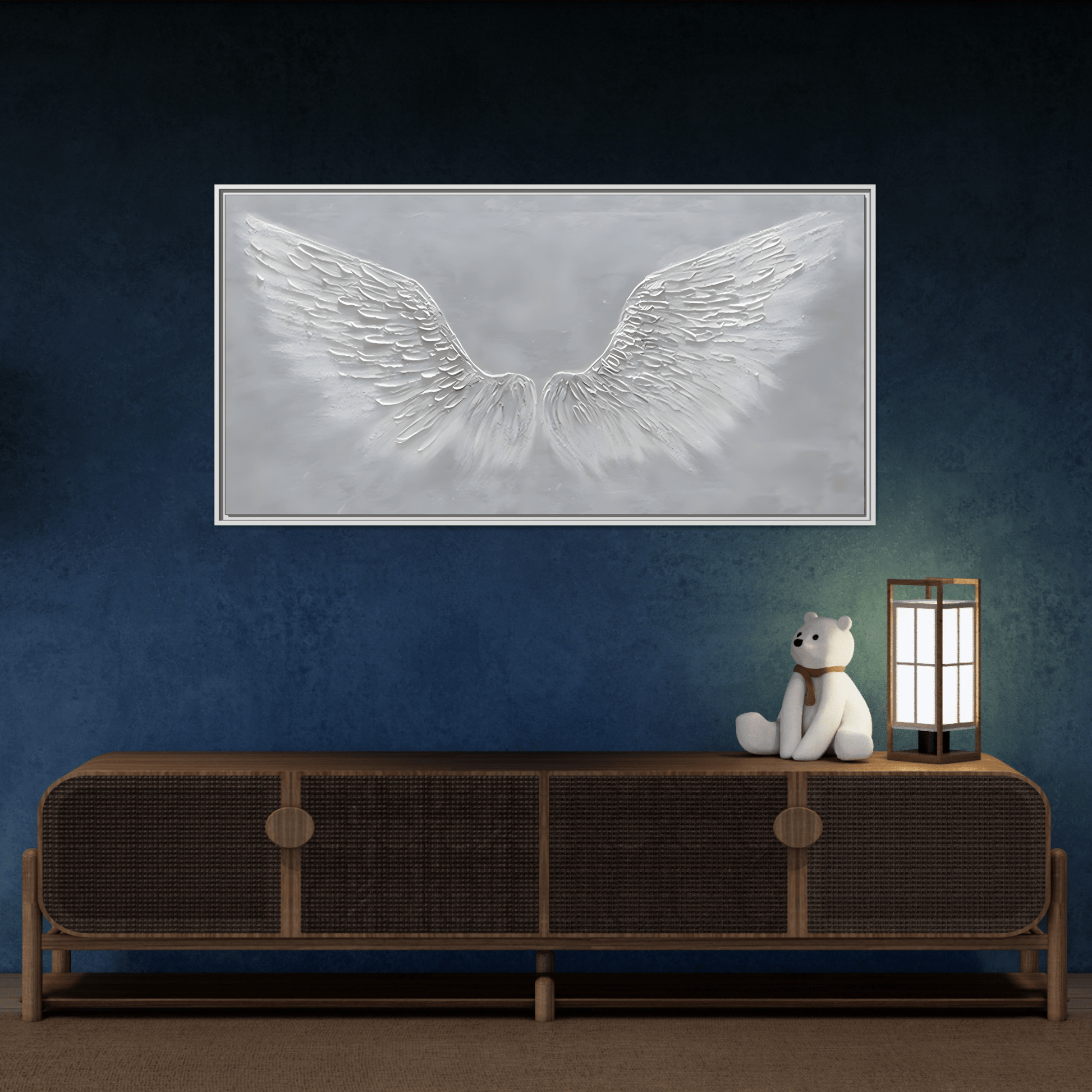 Framed Winged Angel Canvas Art - Large Grey Wall Print - YesArtYes