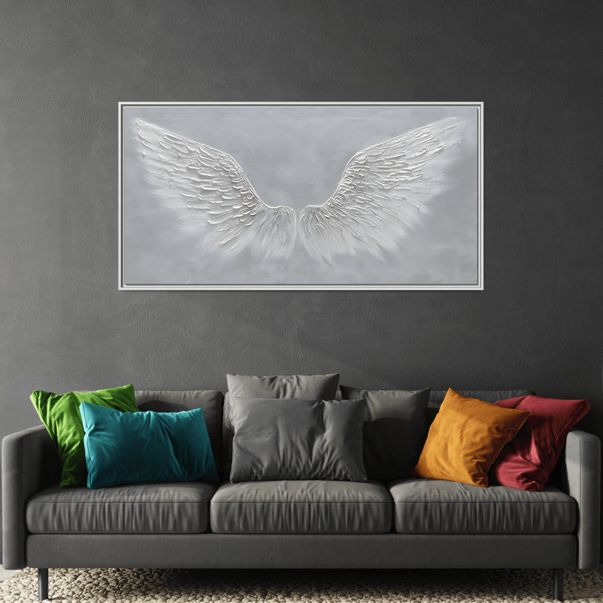 Framed Winged Angel Canvas Art - Large Grey Wall Print - YesArtYes