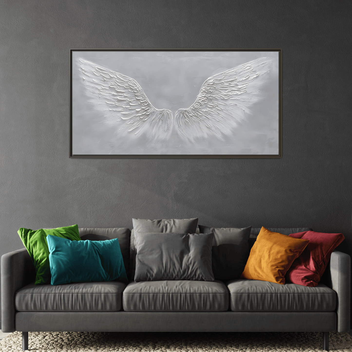 Framed Winged Angel Canvas Art - Large Grey Wall Print - YesArtYes