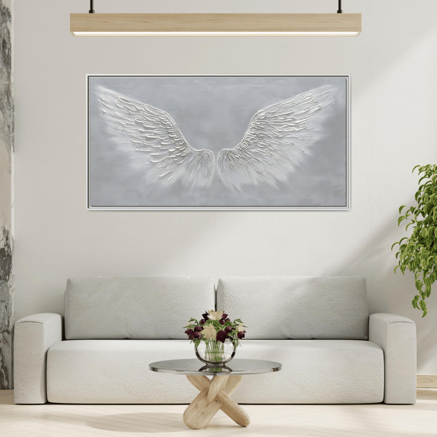 Framed Winged Angel Canvas Art - Large Grey Wall Print - YesArtYes