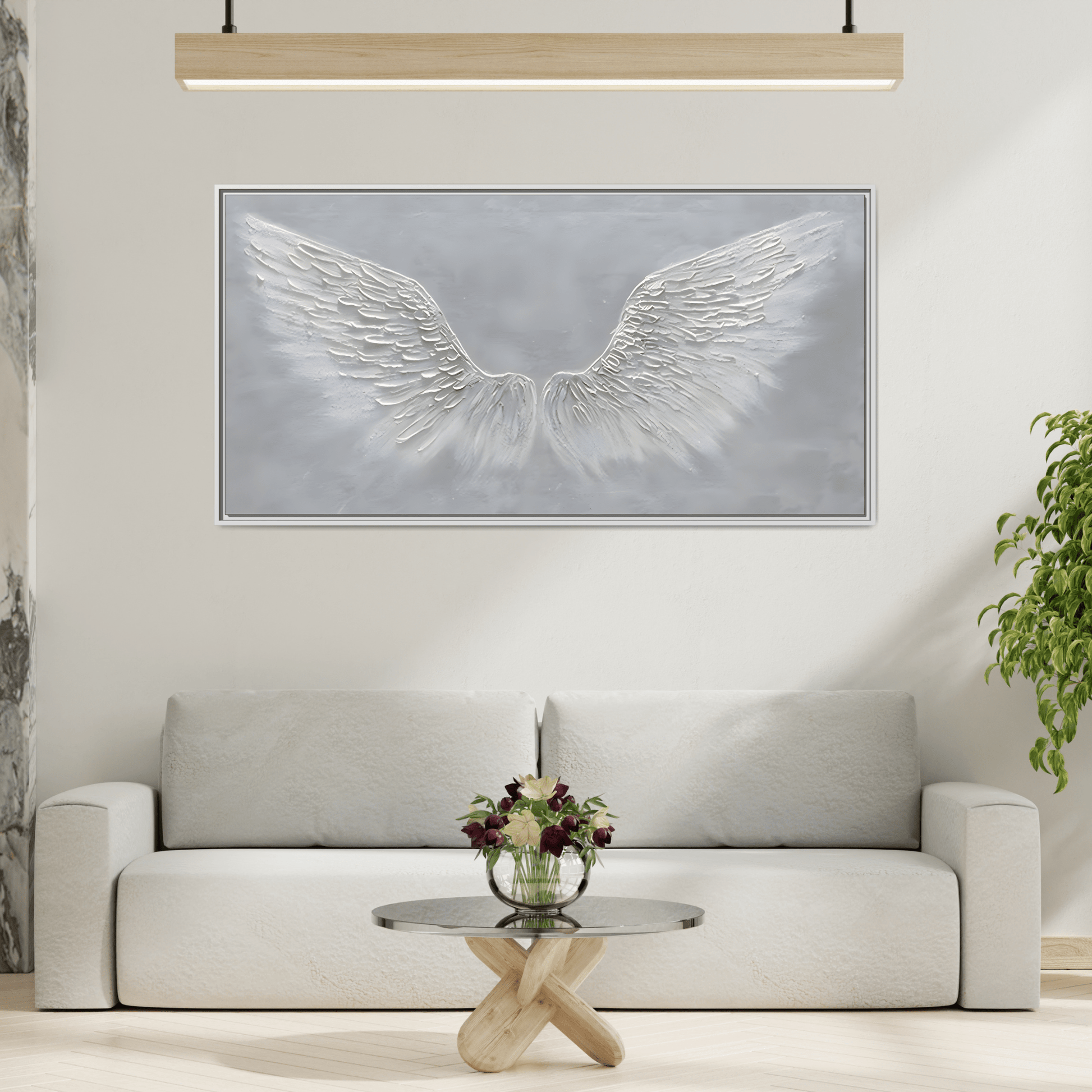 Framed Winged Angel Canvas Art - Large Grey Wall Print - YesArtYes
