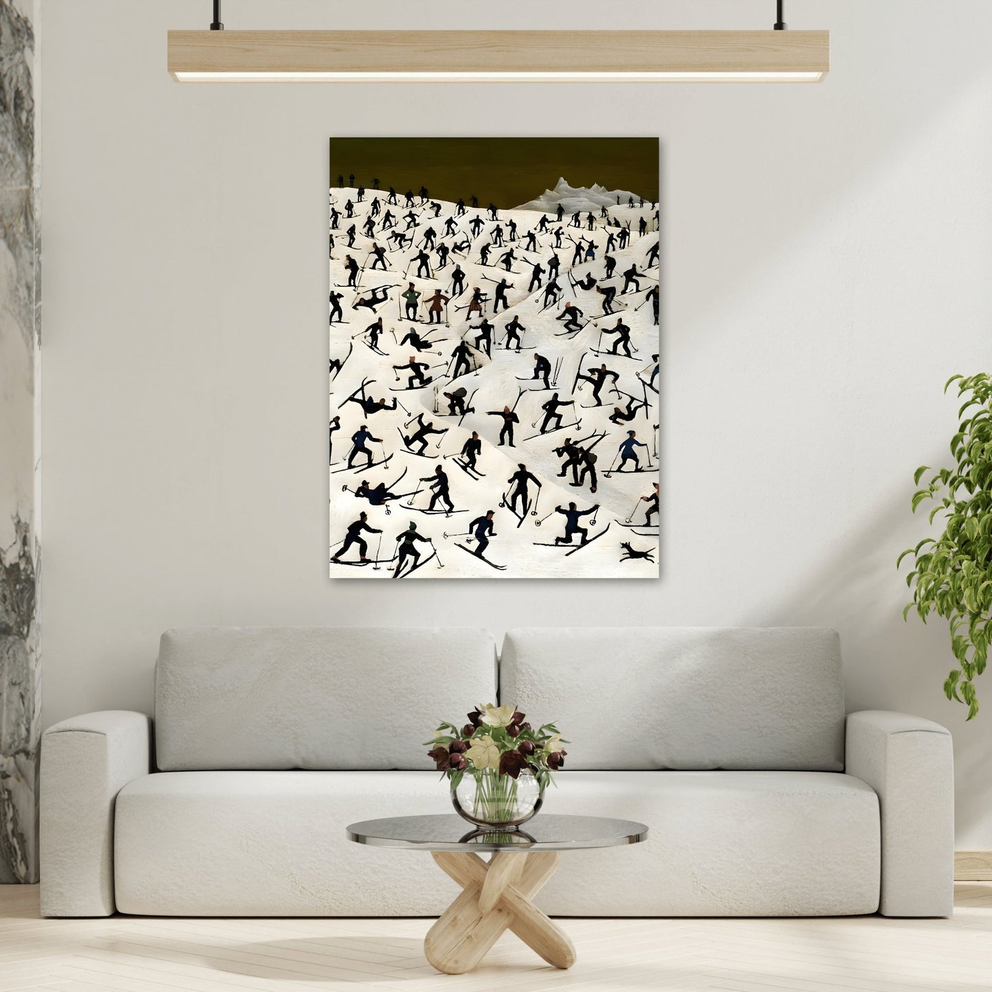 Franz Sedlacek Skiers Landscape - Framed Snow Canvas Wall Art Print