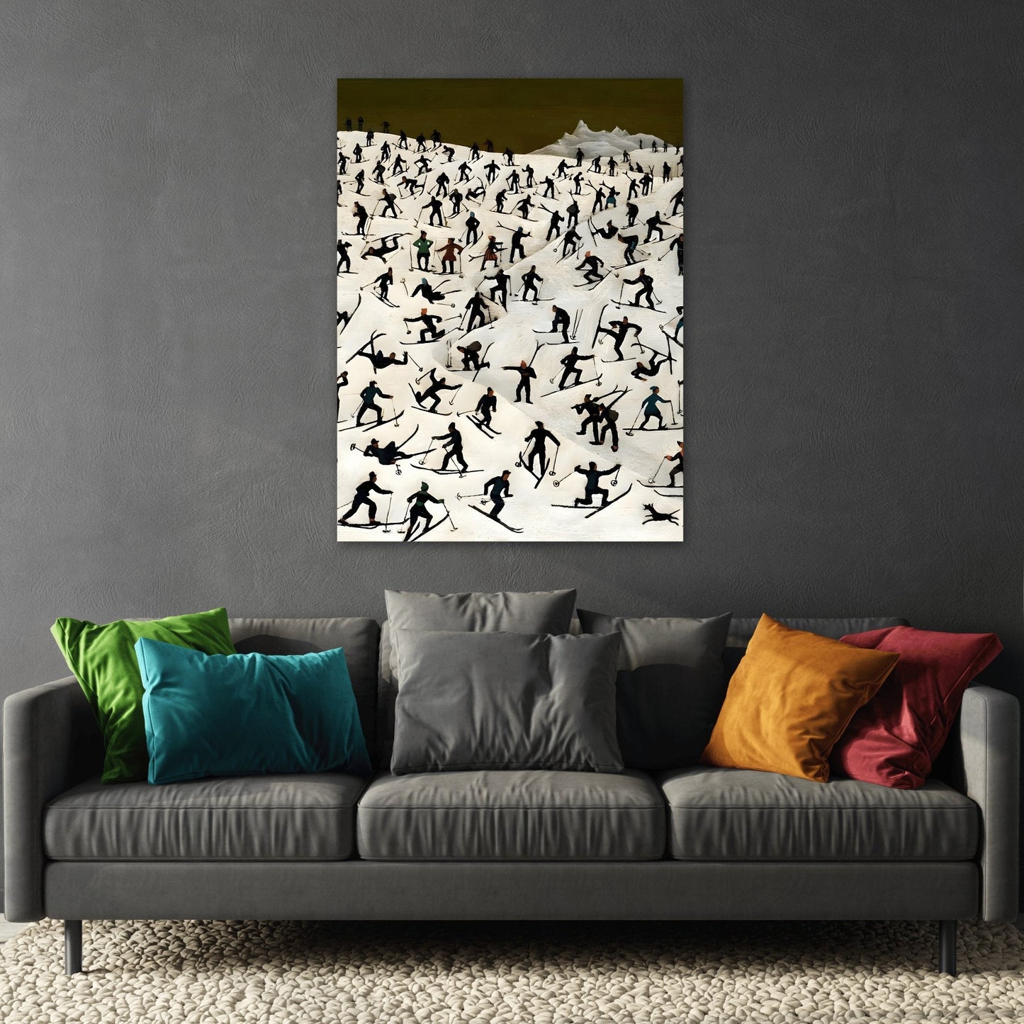 Franz Sedlacek Skiers Landscape - Framed Winter Snow Canvas Wall Art Print - YesArtYes