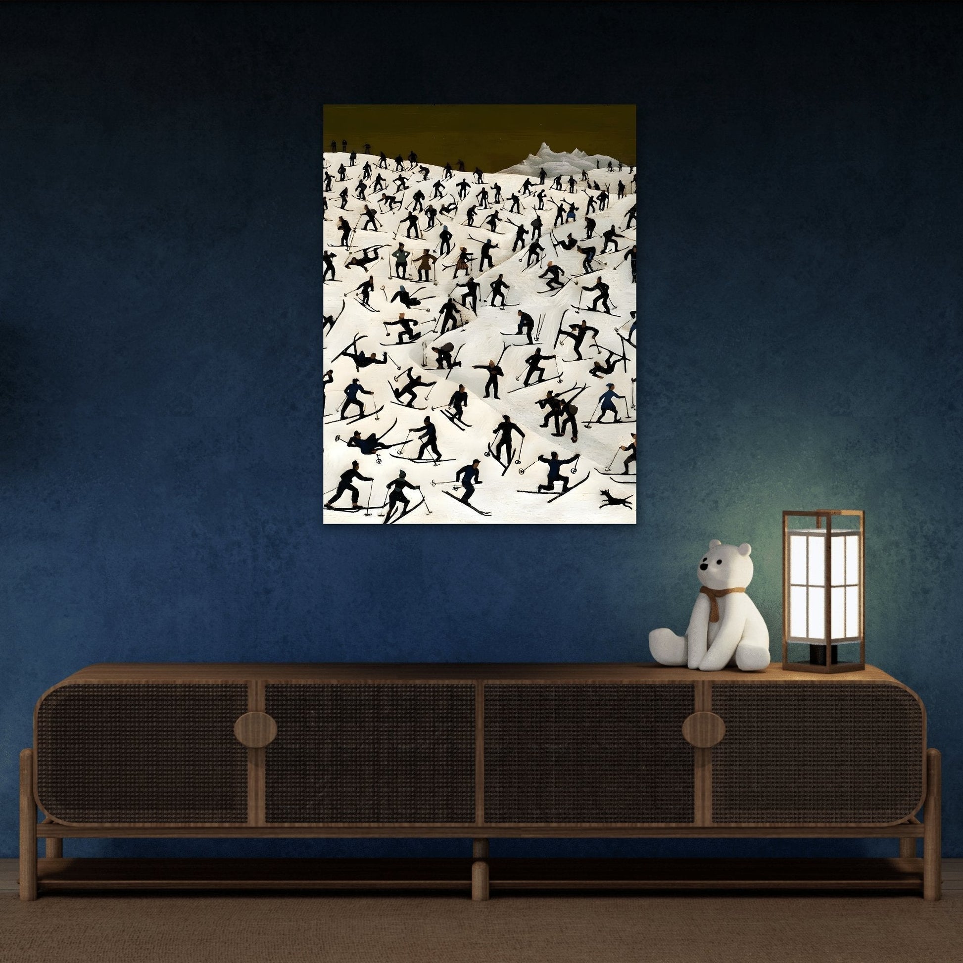 Franz Sedlacek Skiers Landscape - Framed Winter Snow Canvas Wall Art Print - YesArtYes