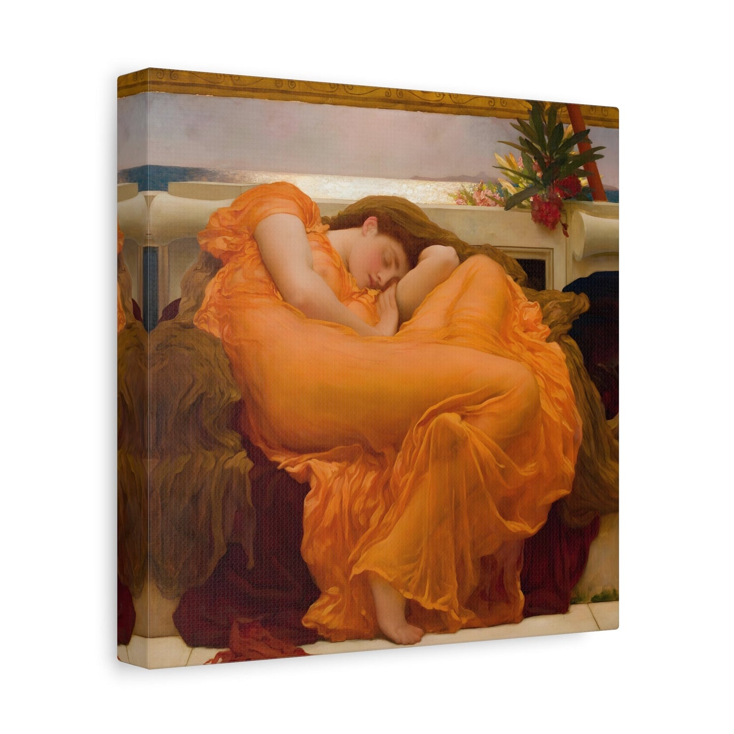 Frederic Leighton Flaming June - Square Canvas Wall Art Print