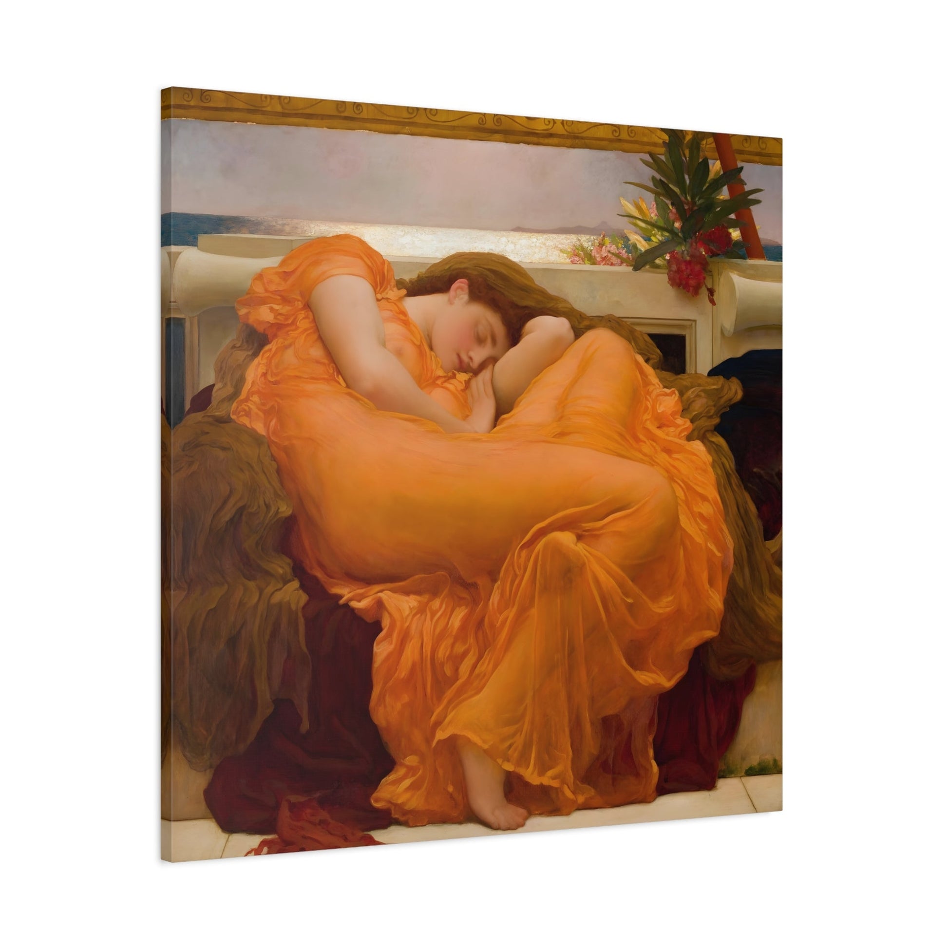 Frederic Leighton Flaming June - Square Canvas Wall Art Print