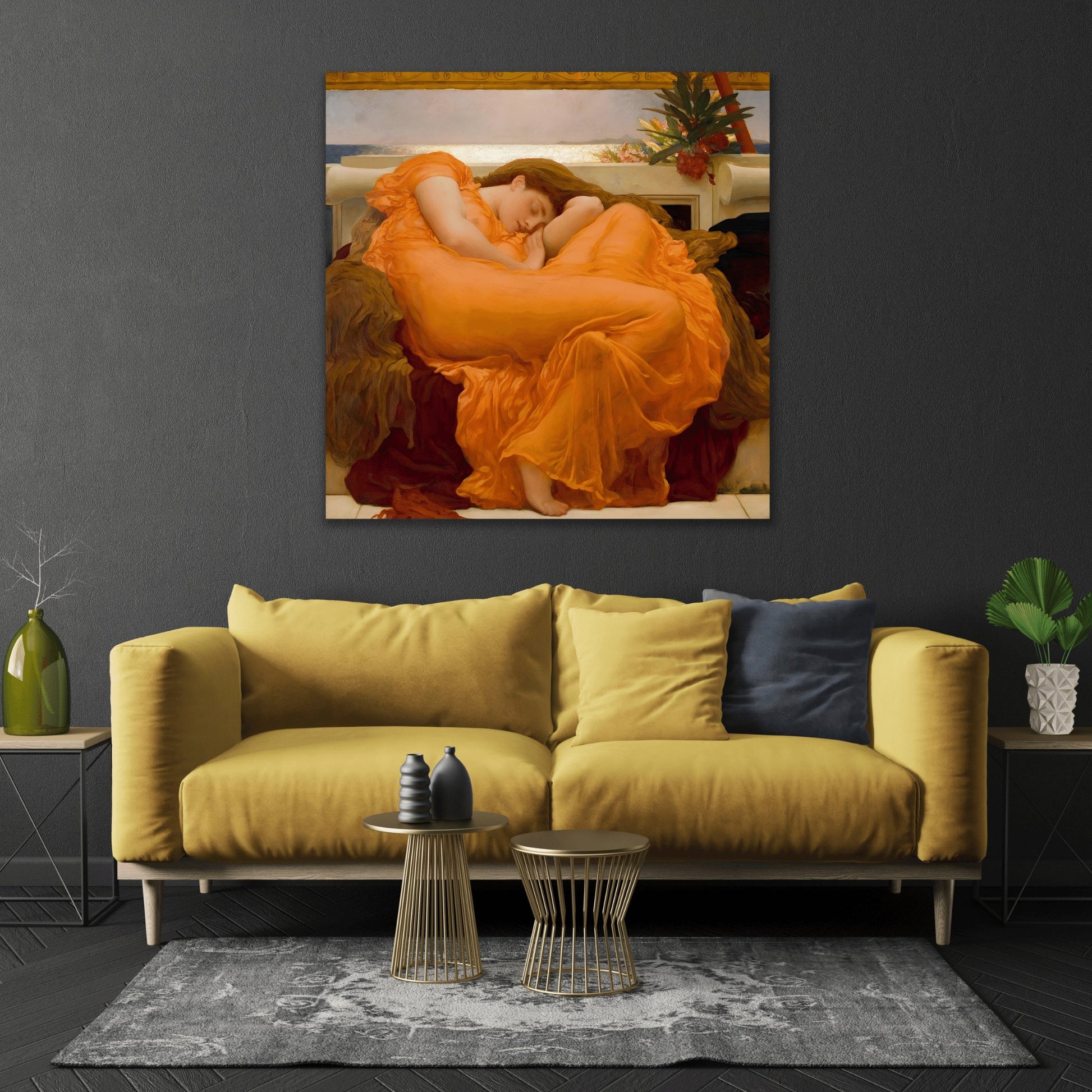 Frederic Leighton Flaming June - Square Canvas Wall Art Print