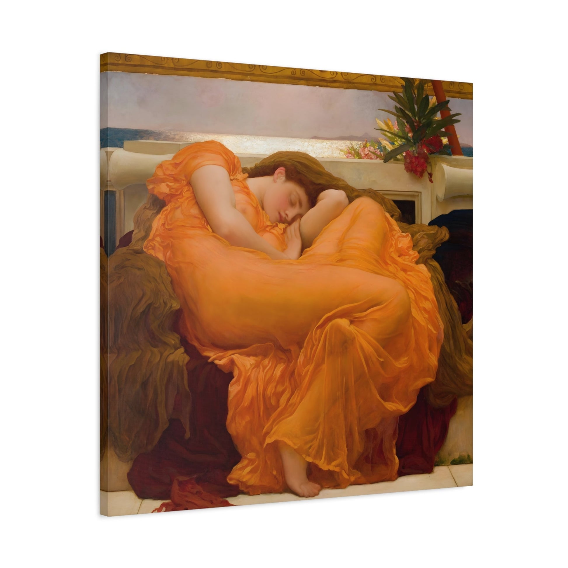 Frederic Leighton Flaming June - Square Canvas Wall Art Print