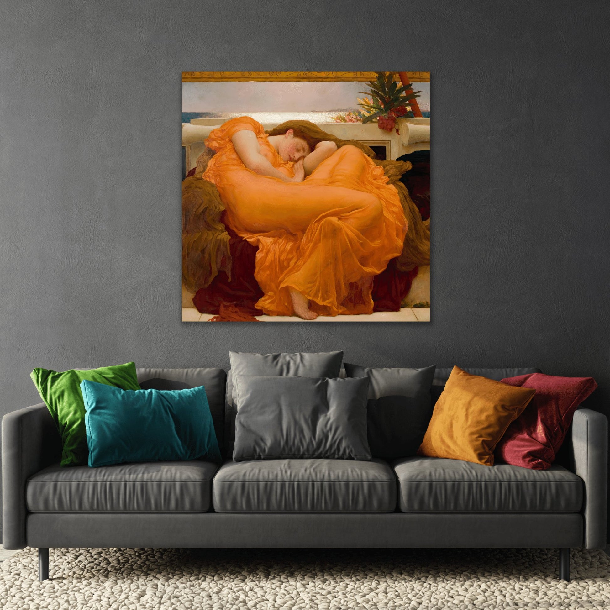 Frederic Leighton Flaming June - Square Canvas Wall Art Print