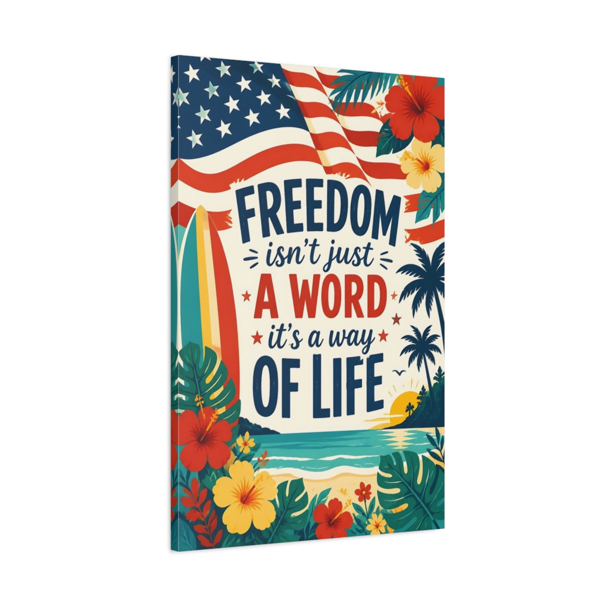 Main Mockup. Freedom Beach Wall Art shown as canvas print