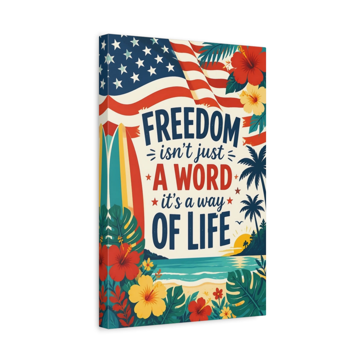 Side Mockup 4. Freedom Beach Wall Art shown as canvas print