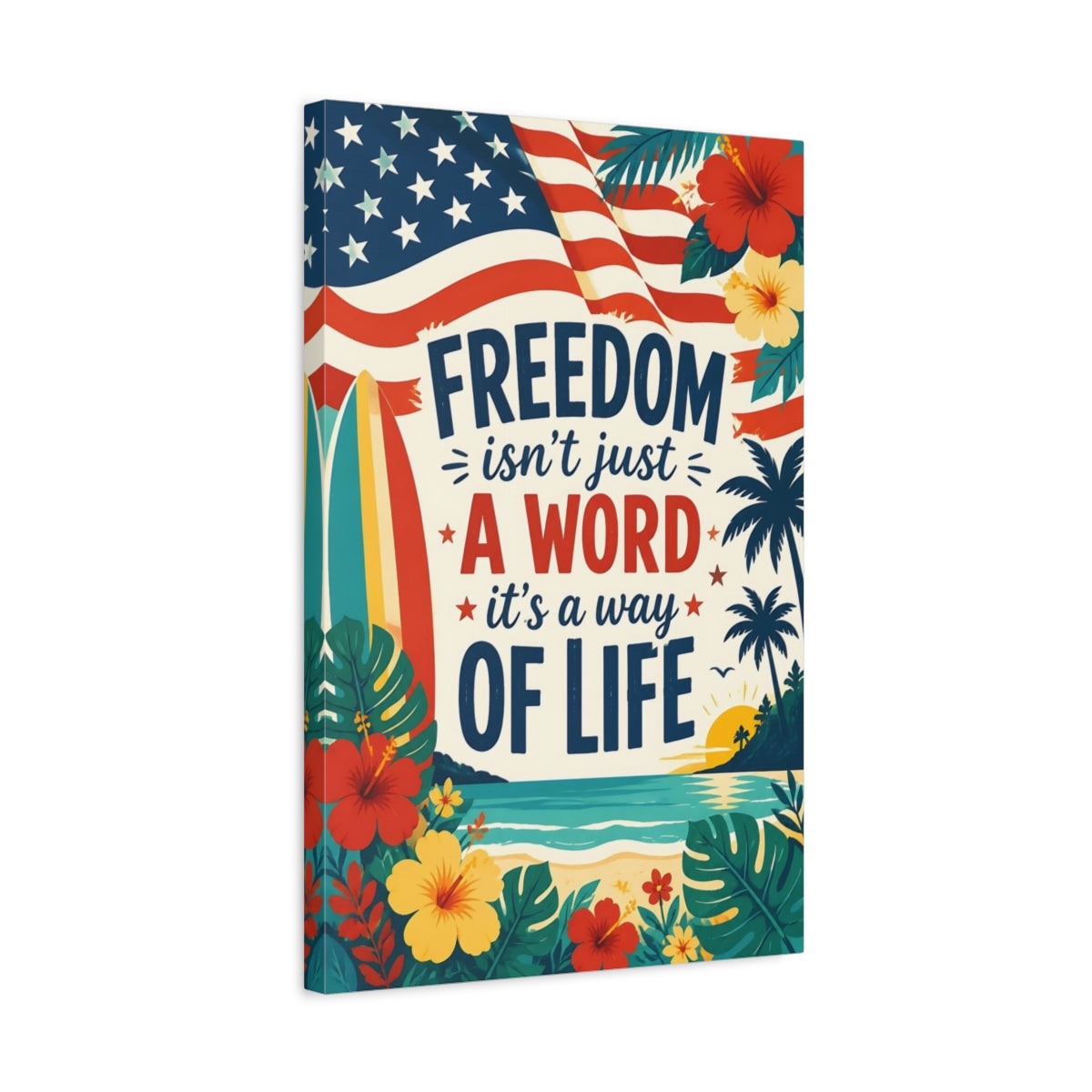 Side Mockup 3. Freedom Beach Wall Art shown as canvas print