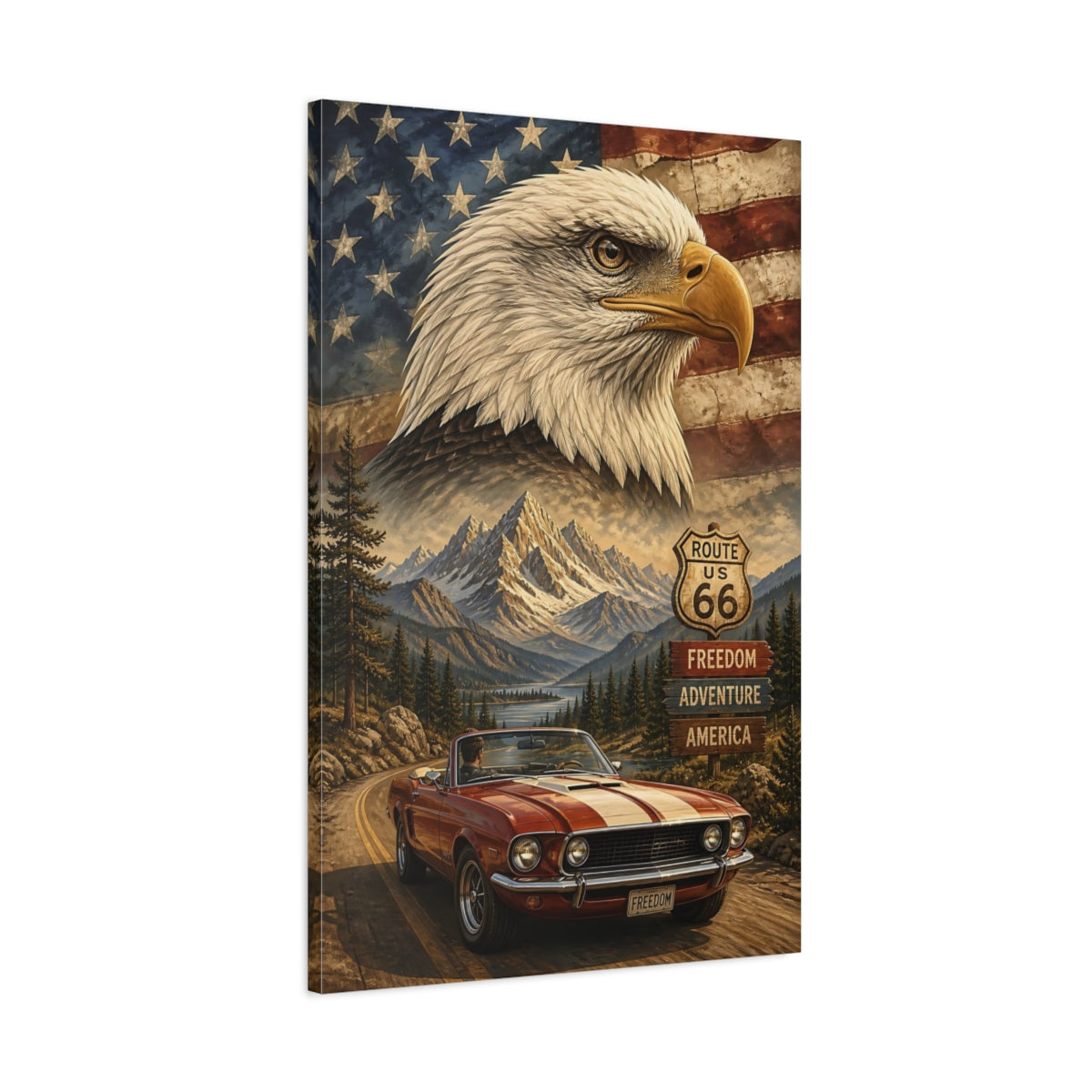 Main Mockup. Freedom Road Trip Eagle shown as canvas print