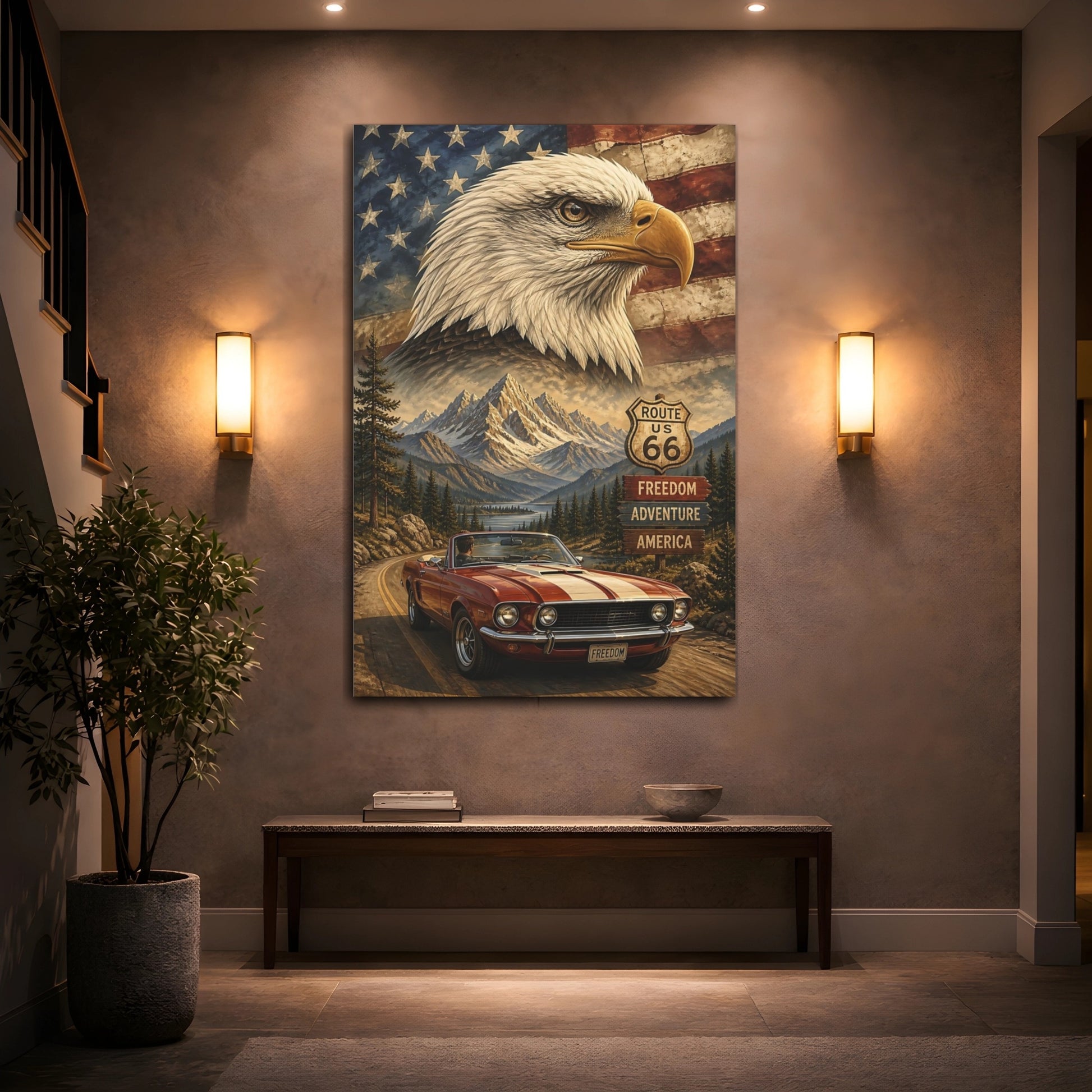 Mockup 2. Freedom Road Trip Eagle shown as canvas print