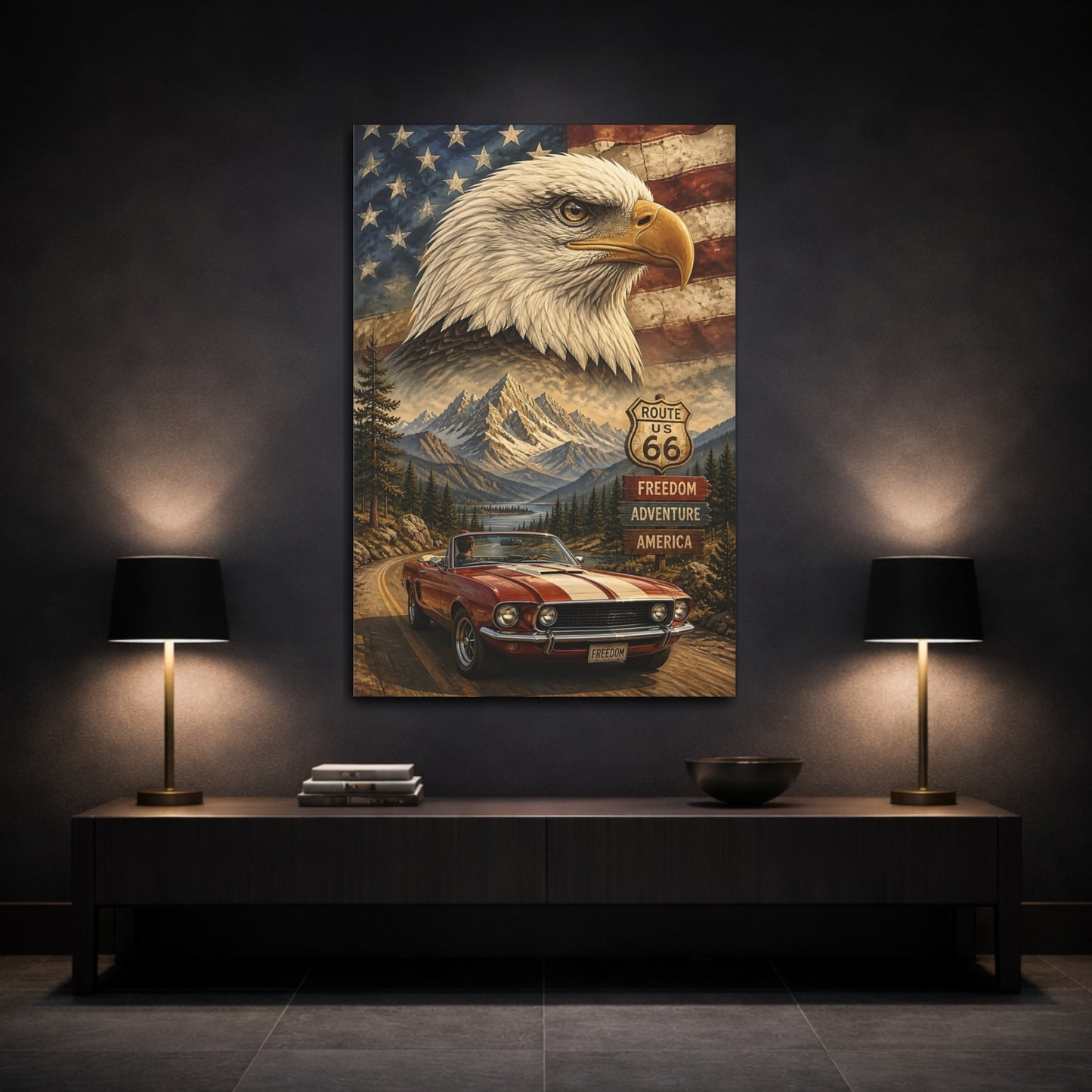 Mockup 3. Freedom Road Trip Eagle shown as canvas print