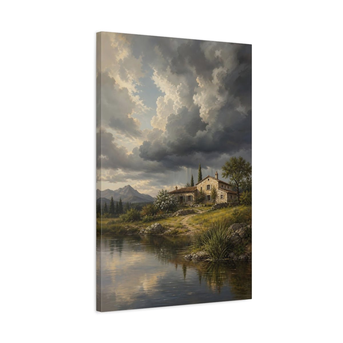 French Provincial Oil Painting Finish Ranch Canvas Wall Art Print – Vintage Living Room, Above Fireplace - YesArtYes