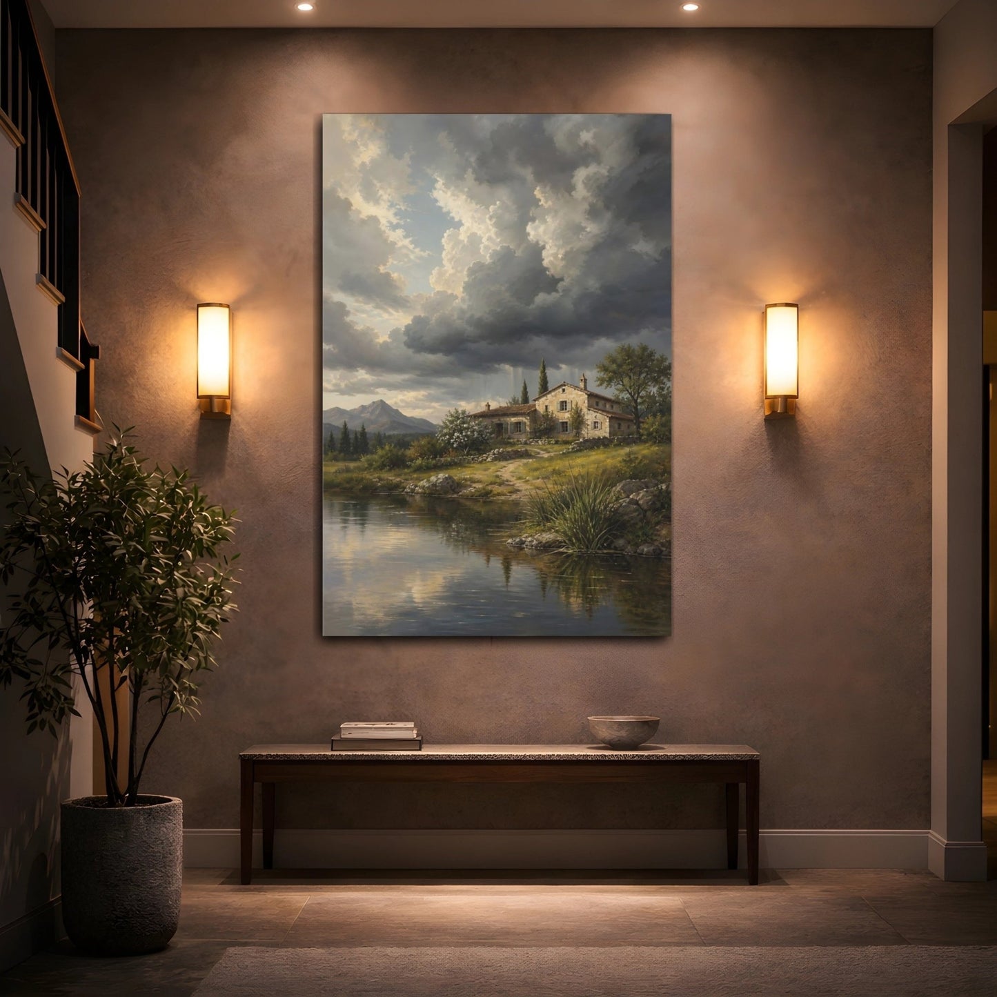 French Provincial Oil Painting Finish Ranch Canvas Wall Art Print – Vintage Living Room, Above Fireplace - YesArtYes