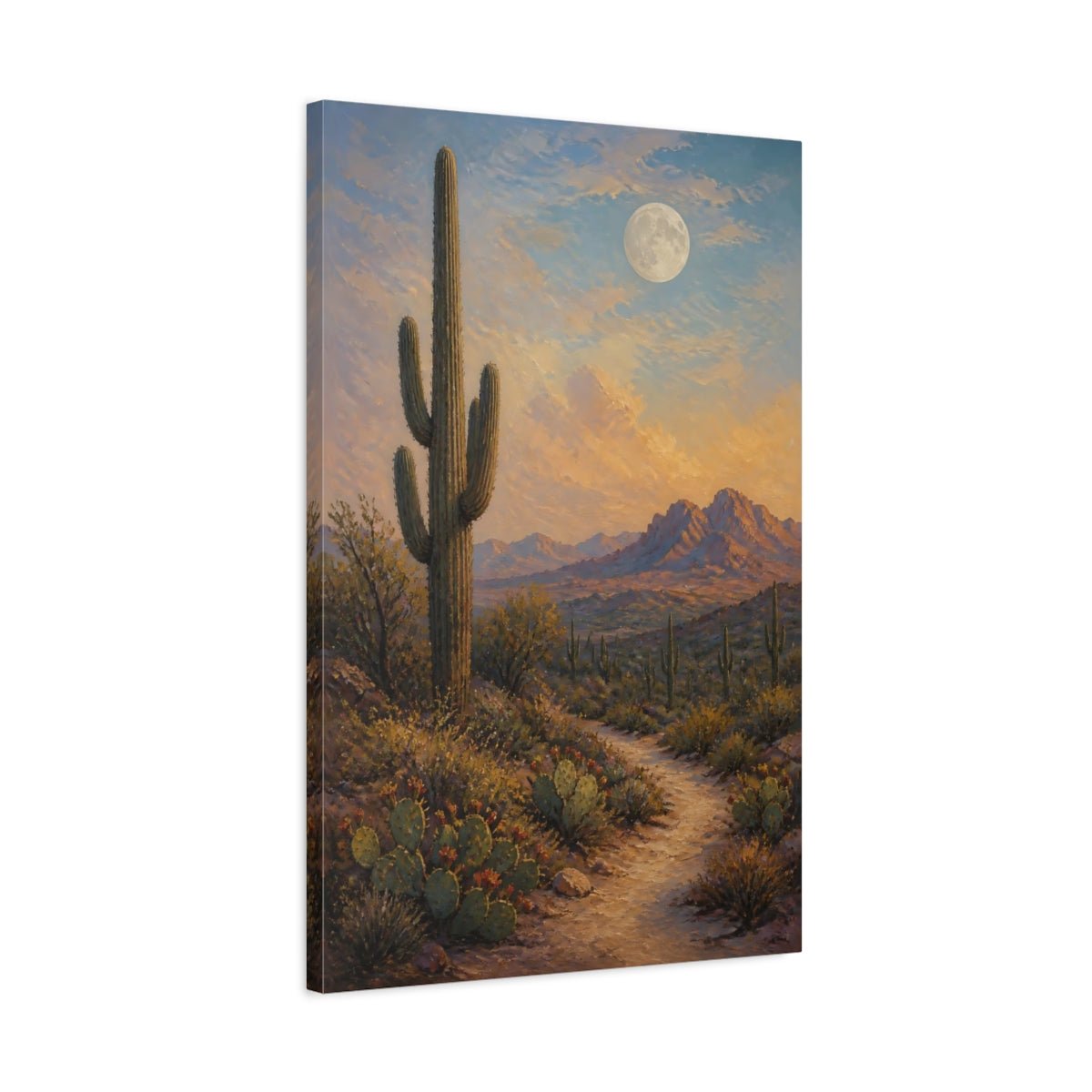 French Provincial Oil Painting Finish Saguaro Canvas Print – Painterly Decor for Living Room, Above Sofa - YesArtYes