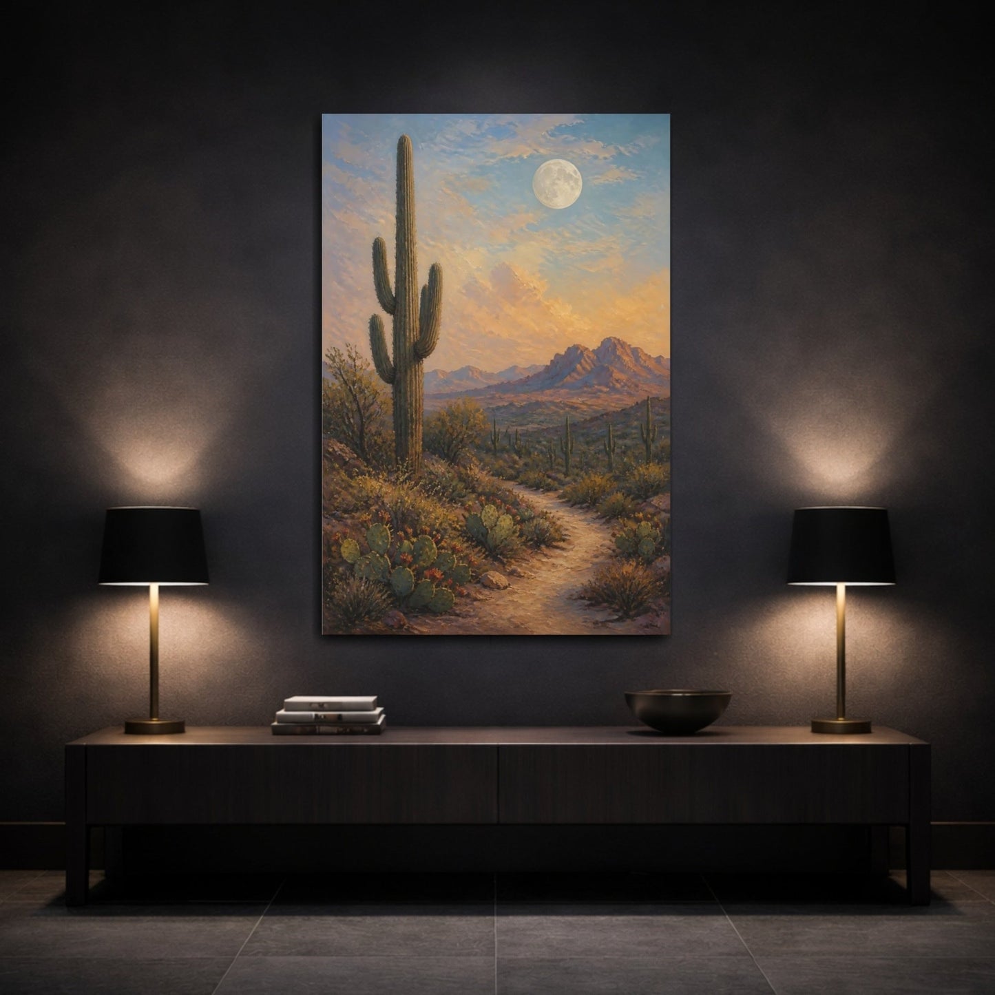 French Provincial Oil Painting Finish Saguaro Canvas Print – Painterly Decor for Living Room, Above Sofa - YesArtYes
