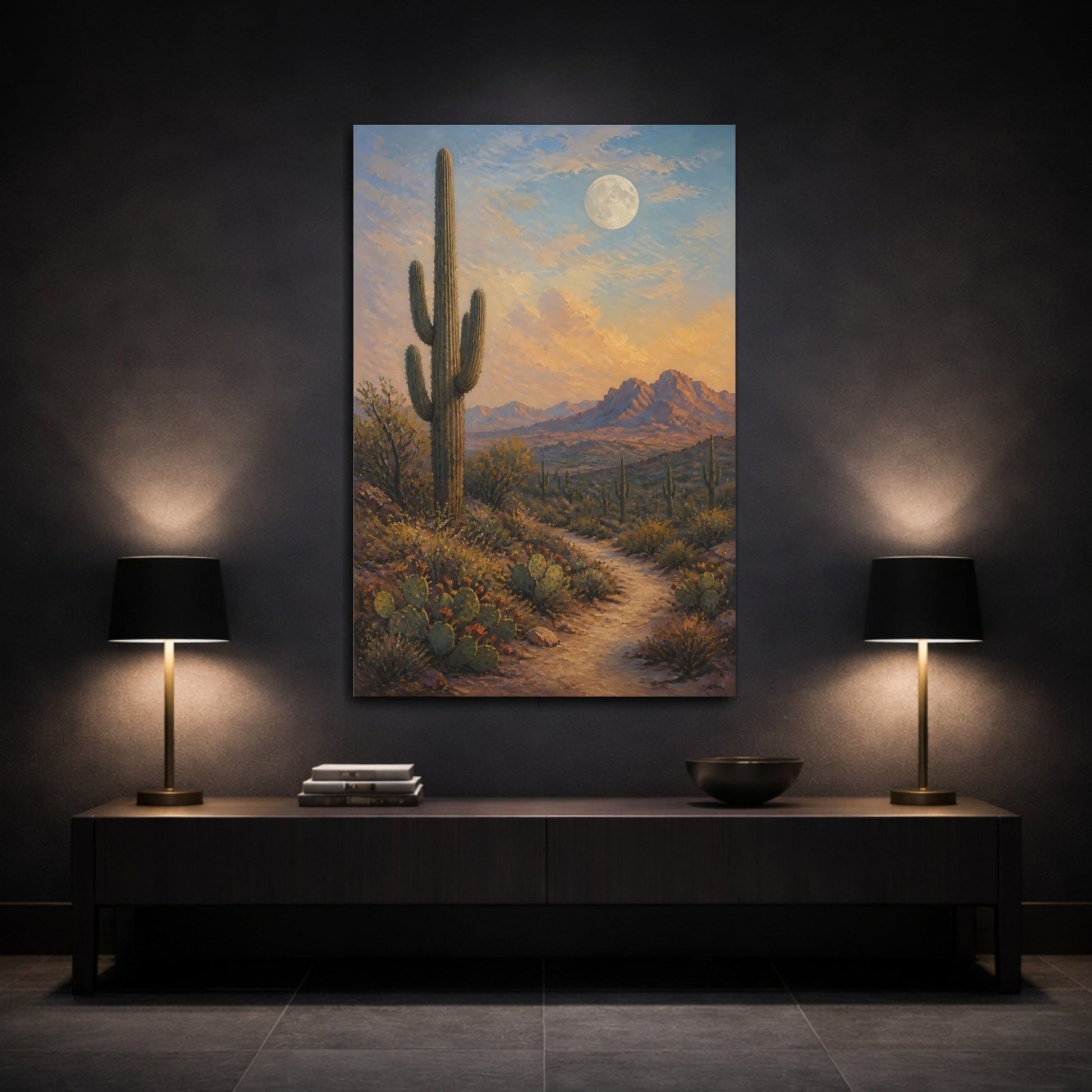 French Provincial Oil Painting Finish Saguaro Canvas Print – Painterly Decor for Living Room, Above Sofa - YesArtYes