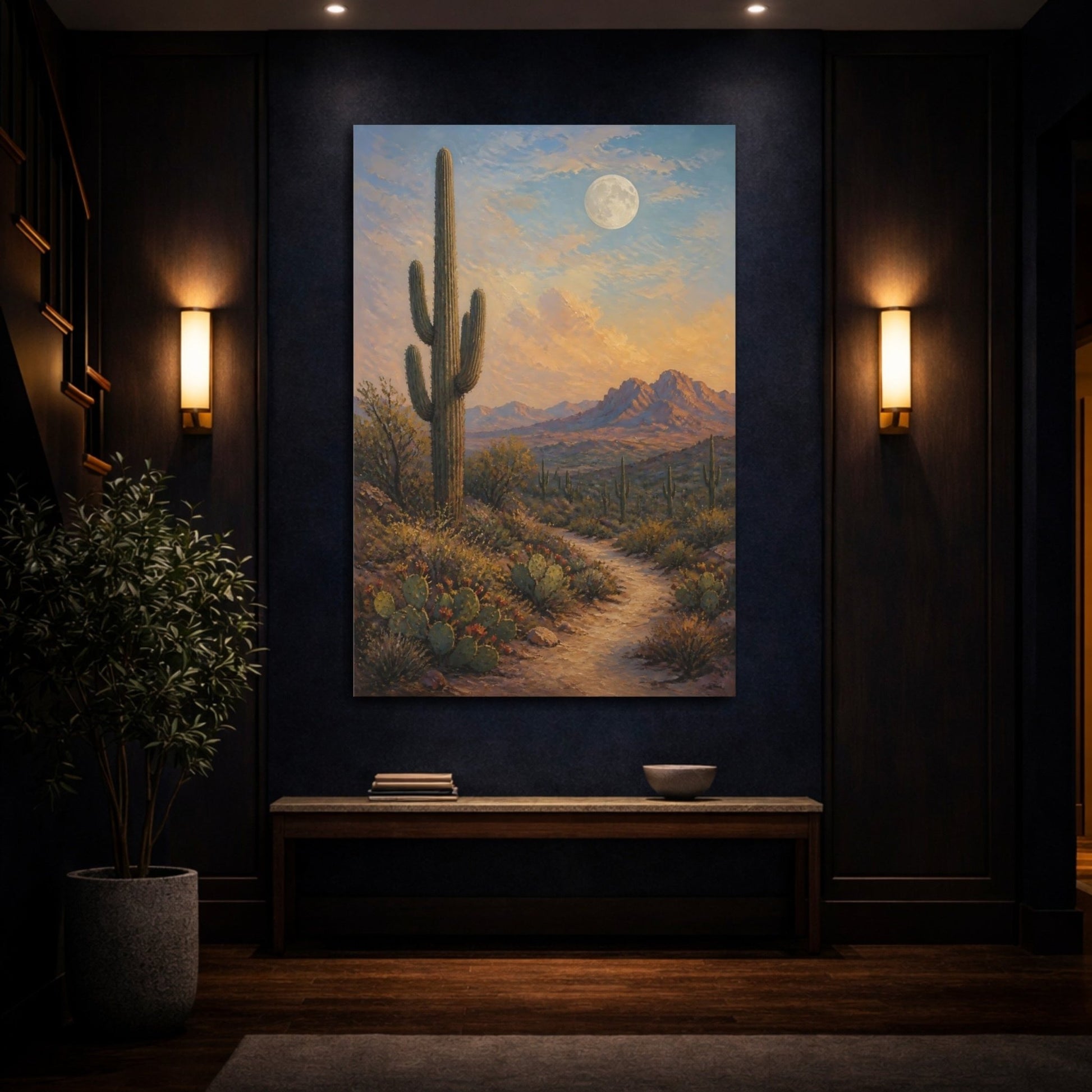 French Provincial Oil Painting Finish Saguaro Canvas Print – Painterly Decor for Living Room, Above Sofa - YesArtYes
