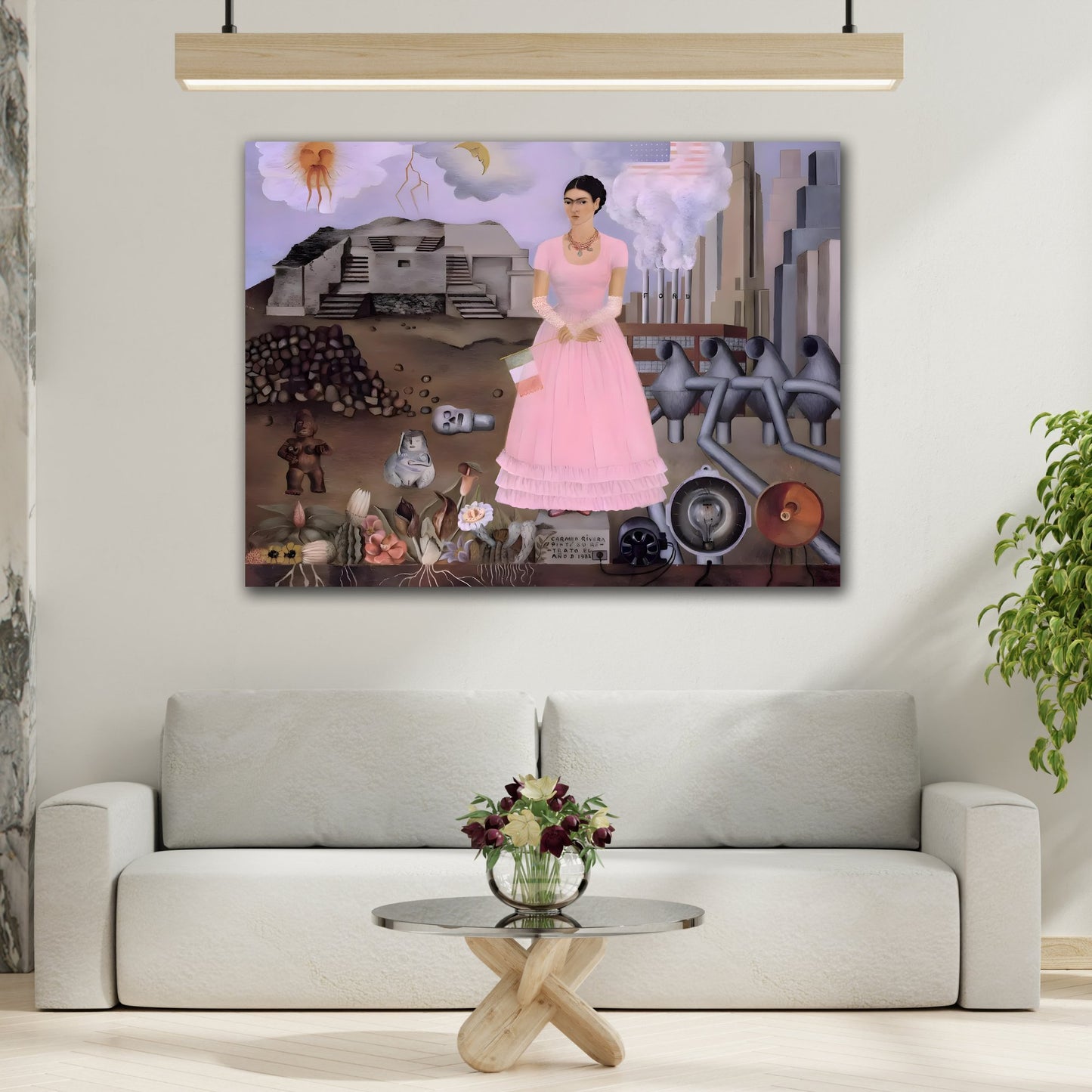 Frida Kahalo Self Portrait Along the Boarder Canvas Print - Framed Artwork Painting Reproduction