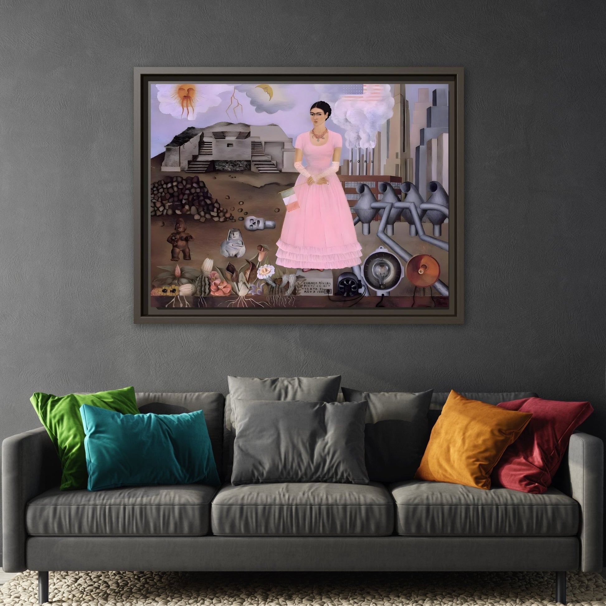 Frida Kahlo Maxico US Boarder Canvas Print - Famous Wall Art Painting