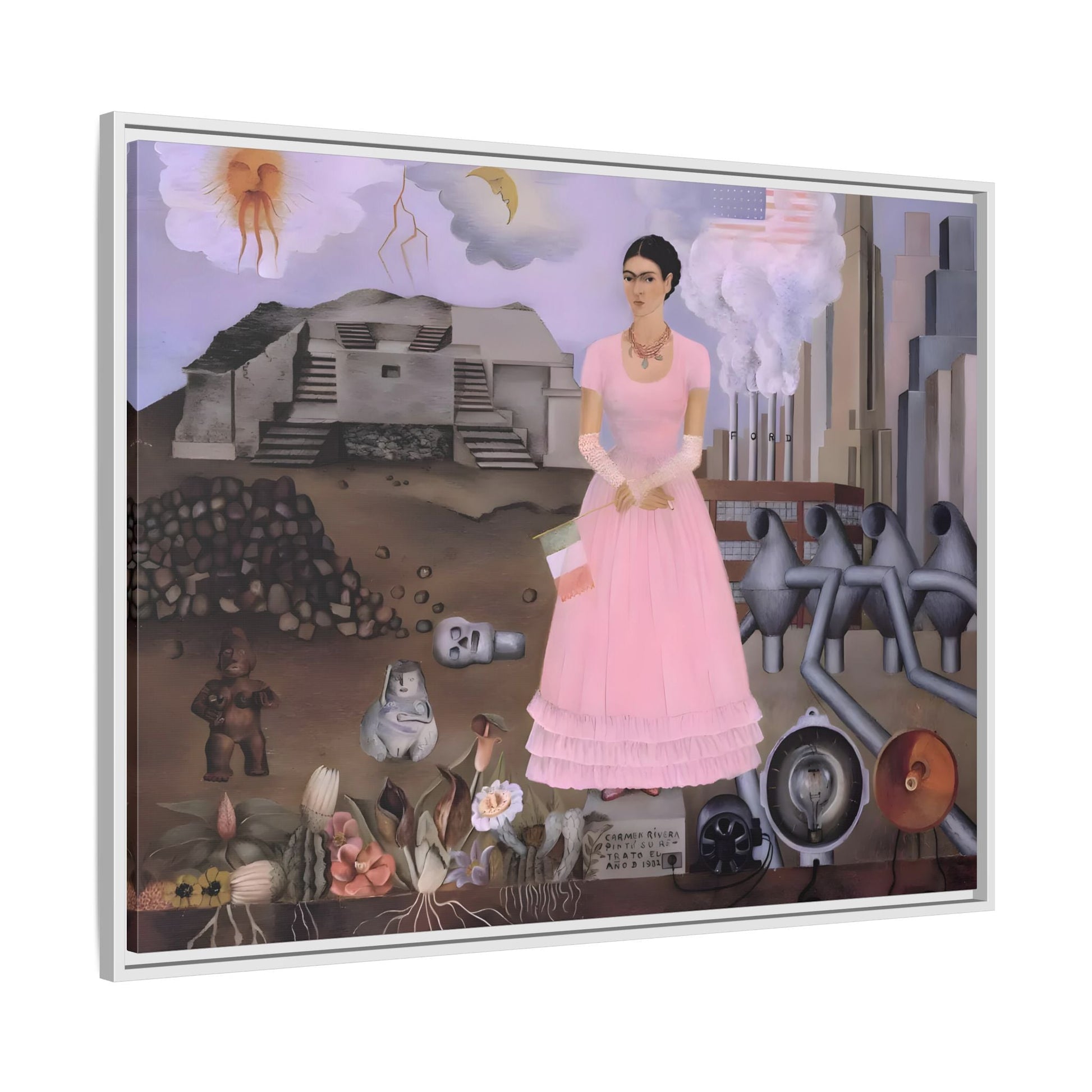 Frida Kahlo Maxico US Boarder Canvas Print - Famous Wall Art Painting