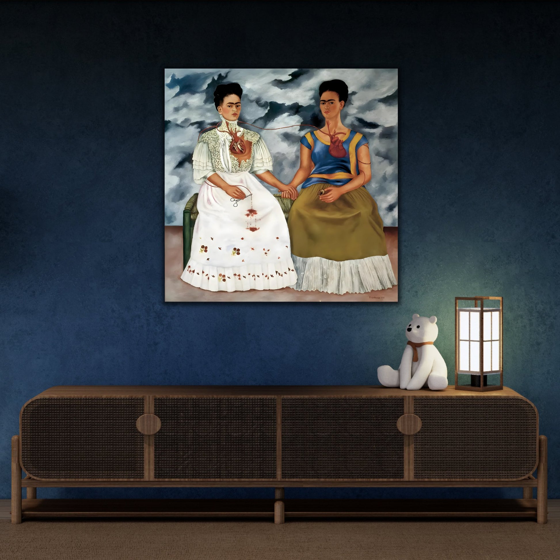 Frida Kahlo Two Fridas Canvas Wal Art Print - Famous Mexican Painting