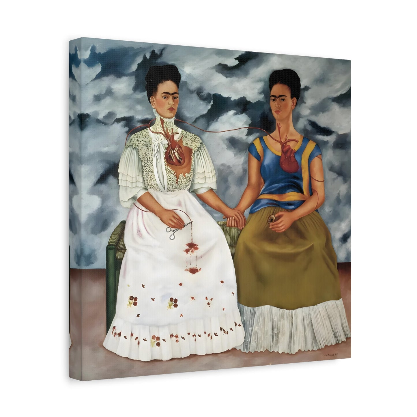 Frida Kahlo Two Fridas Canvas Wal Art Print - Famous Mexican Painting