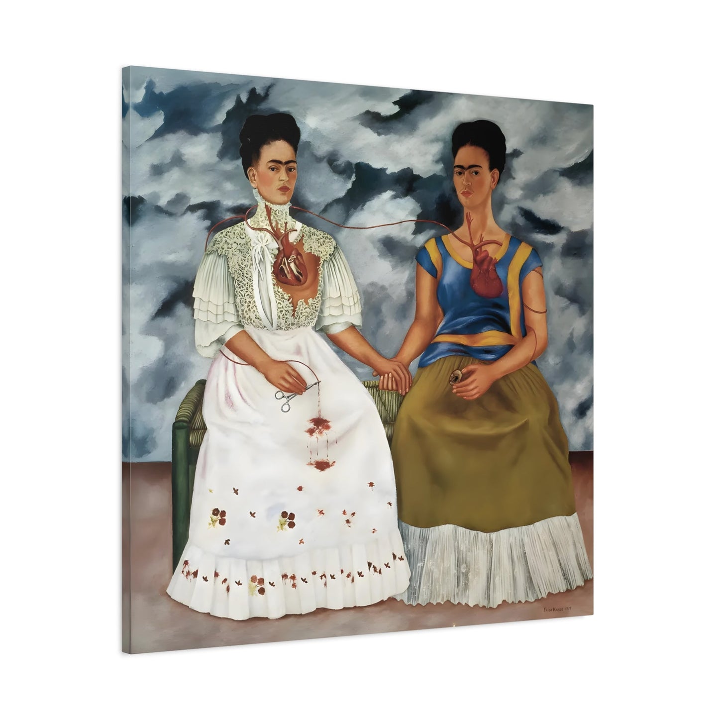 Frida Kahlo Two Fridas Canvas Wal Art Print - Famous Mexican Painting