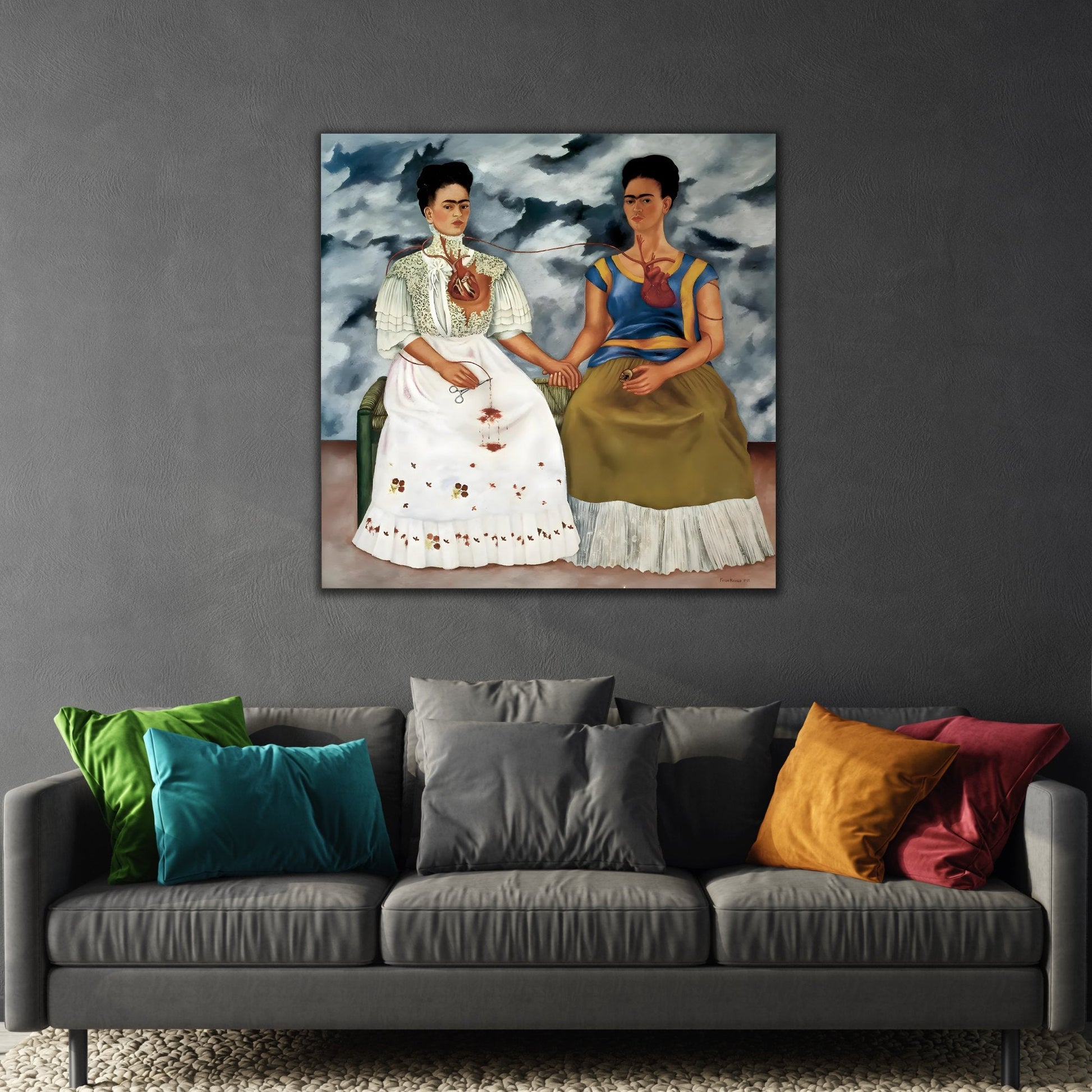 Frida Kahlo Two Fridas Canvas Wal Art Print - Famous Mexican Painting