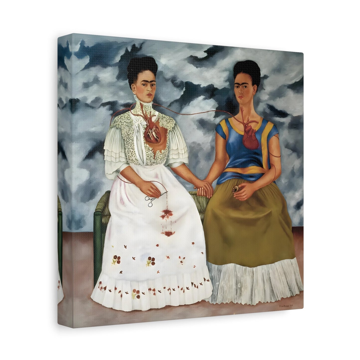 Frida Kahlo Two Fridas Canvas Wal Art Print - Famous Mexican Painting