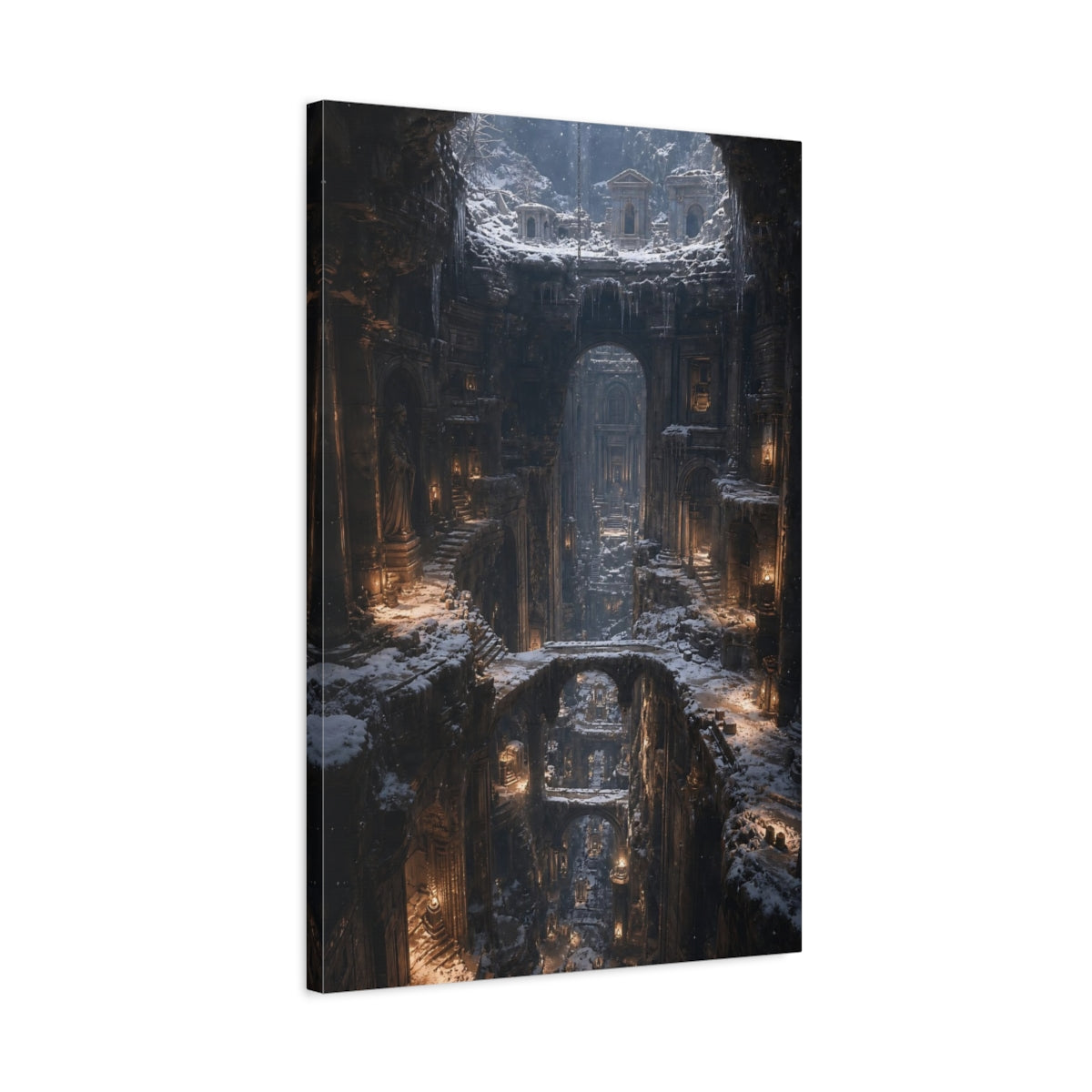 Side Mockup 2. Frozen Cathedral Ruins shown as canvas print
