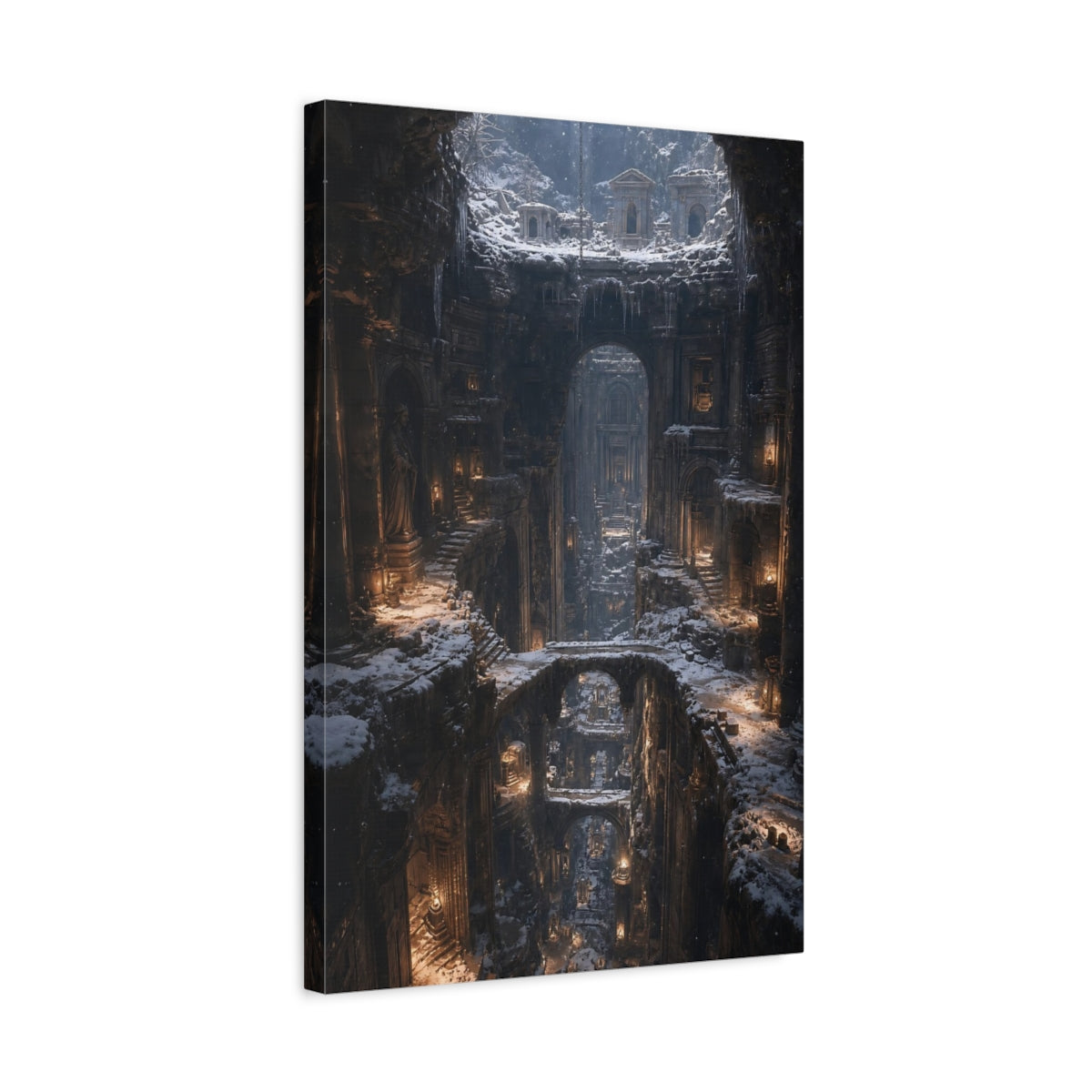 Side Mockup 3. Frozen Cathedral Ruins shown as canvas print