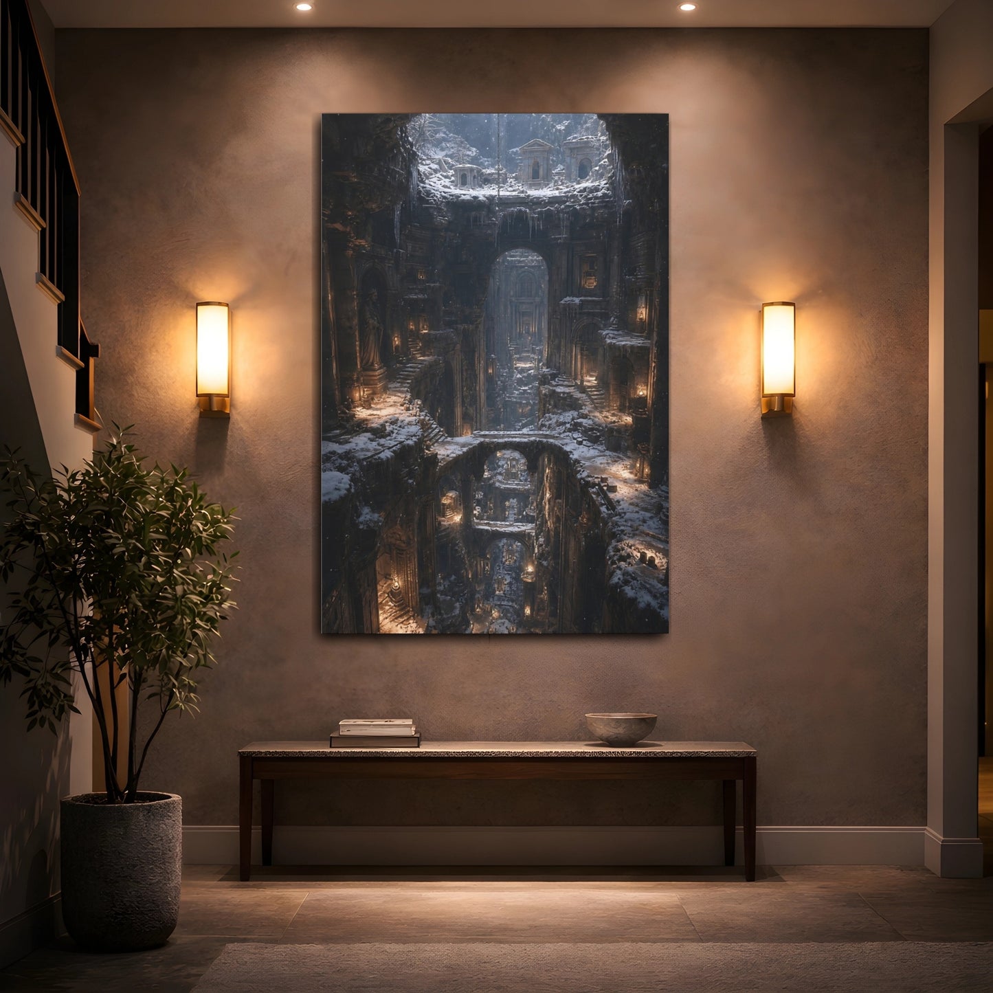 Mockup 2. Frozen Cathedral Ruins shown as canvas print