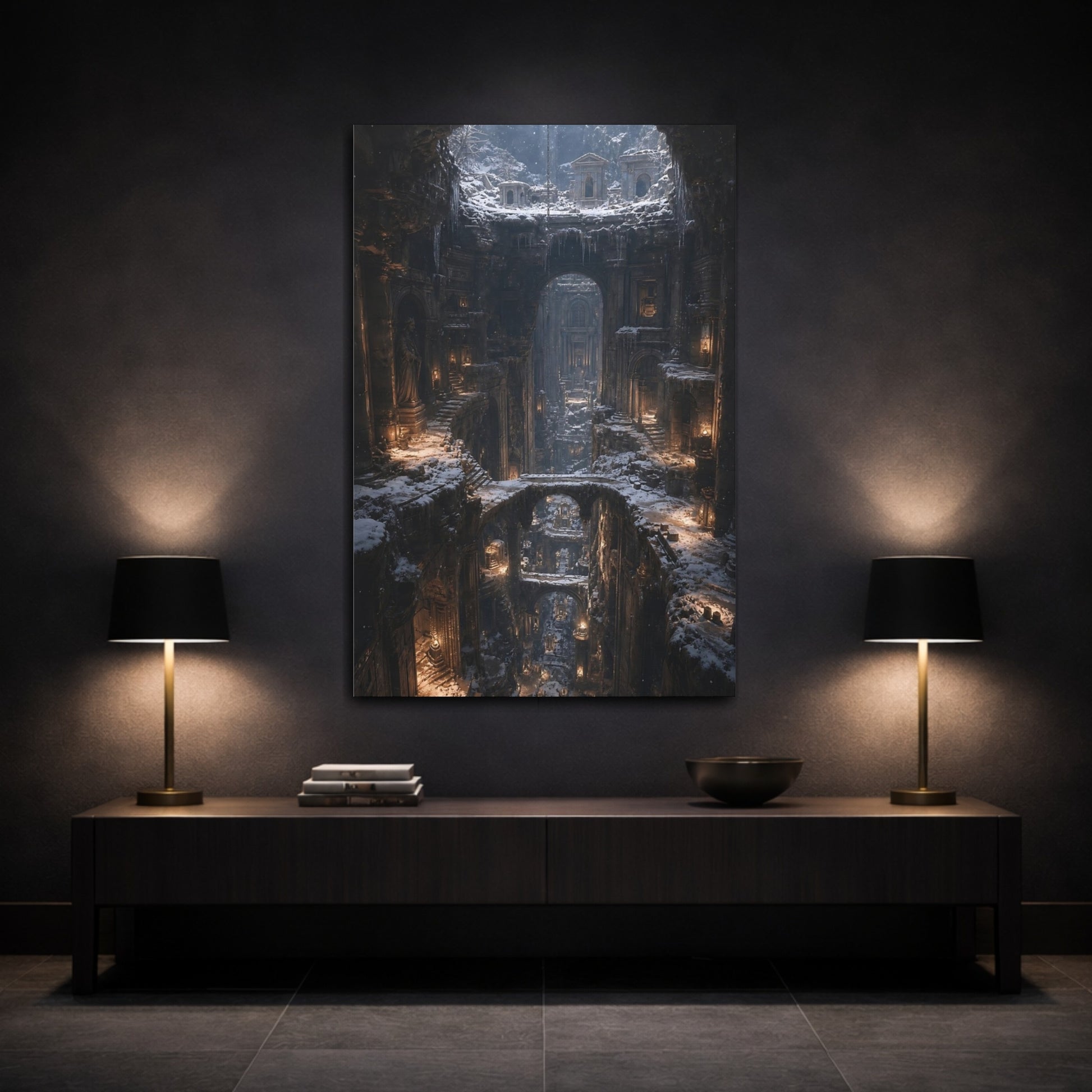 Mockup 3. Frozen Cathedral Ruins shown as canvas print