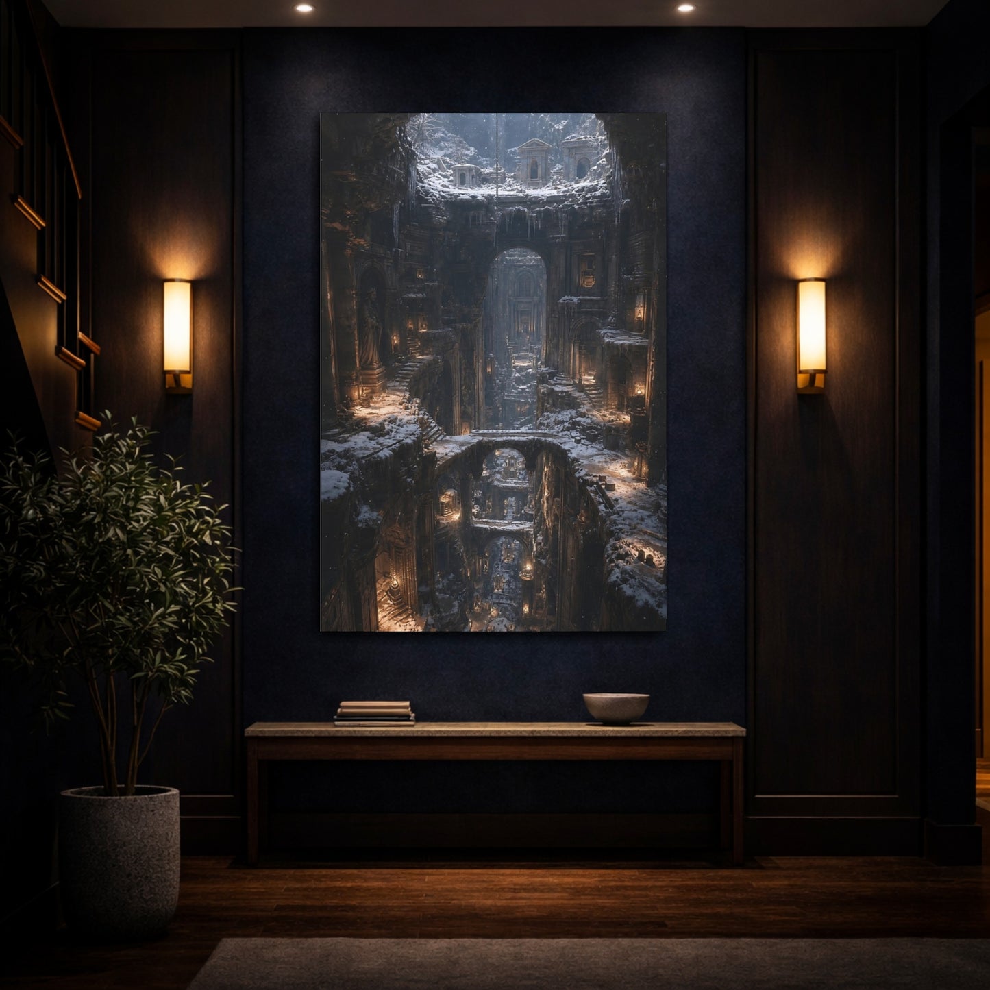 Mockup 4. Frozen Cathedral Ruins shown as canvas print