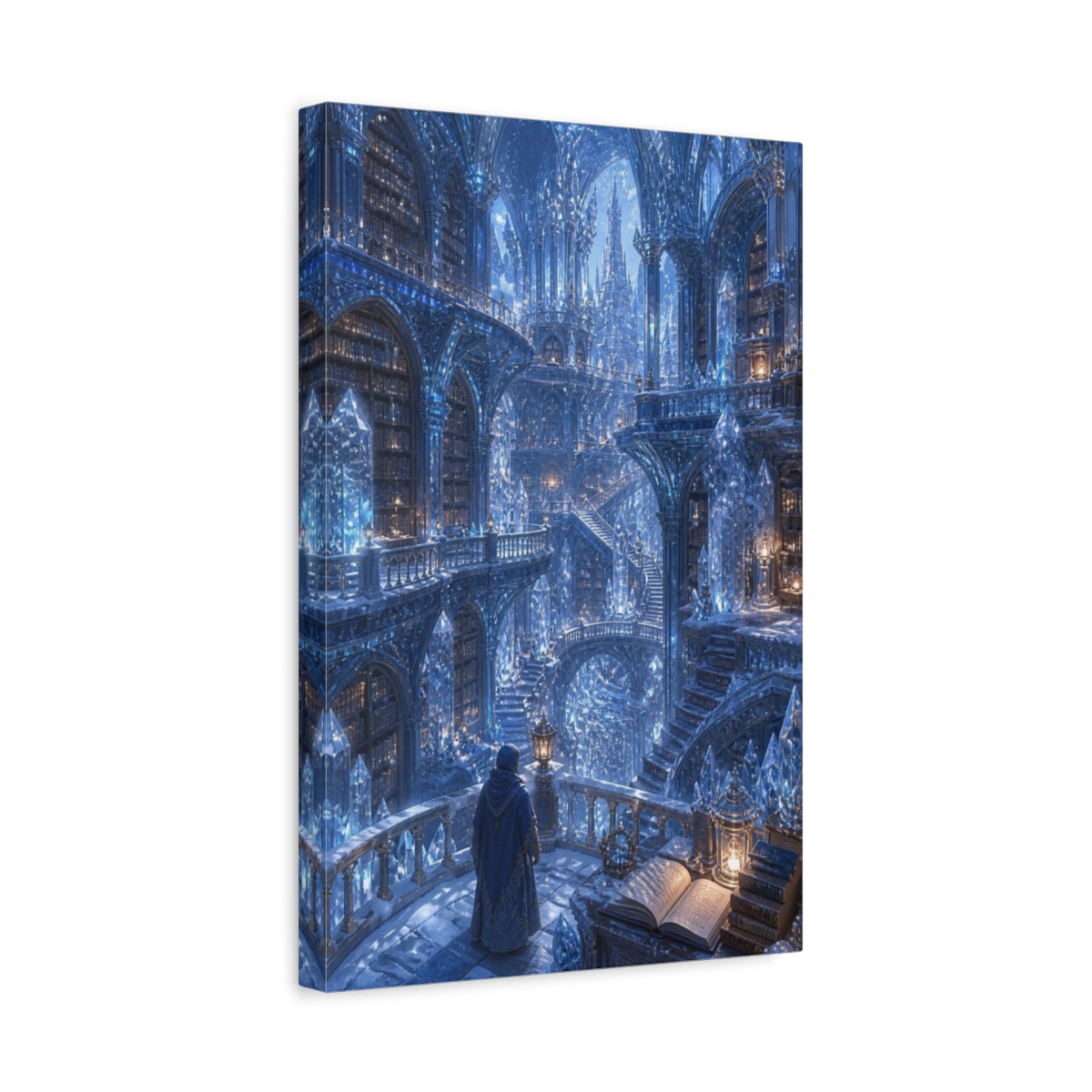 Side Mockup 4. Frozen Crystal Library shown as canvas print