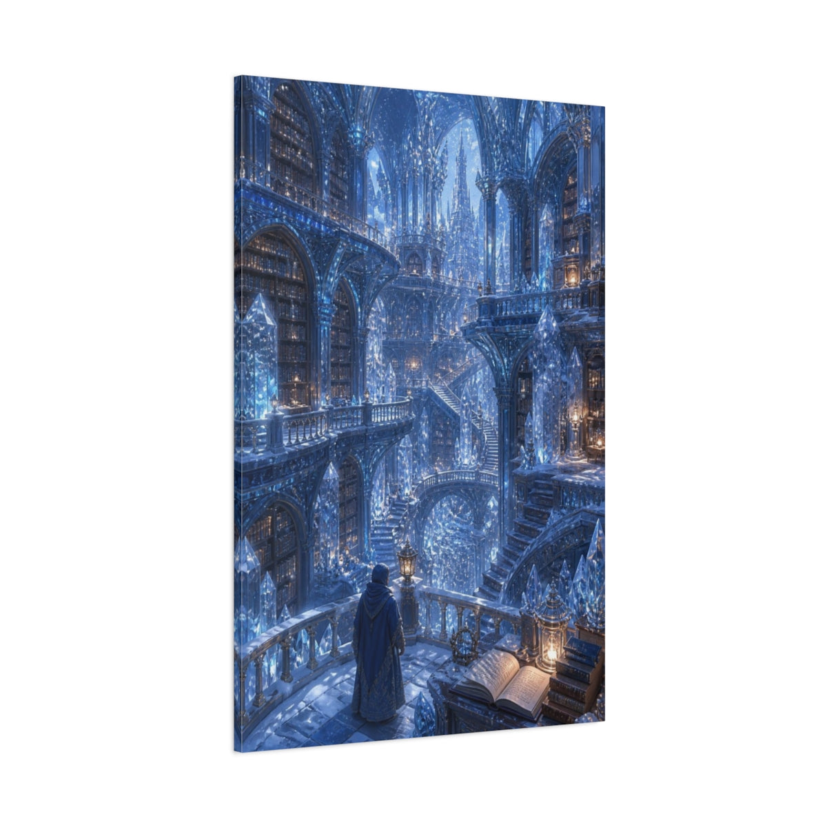 Side Mockup 1. Frozen Crystal Library shown as canvas print