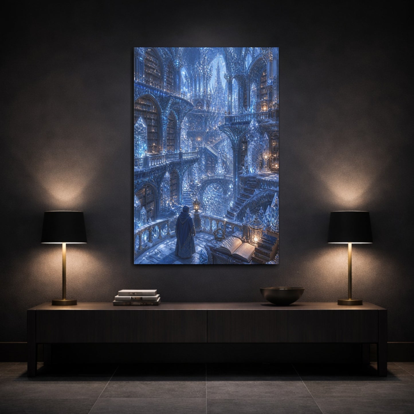 Mockup 3. Frozen Crystal Library shown as canvas print