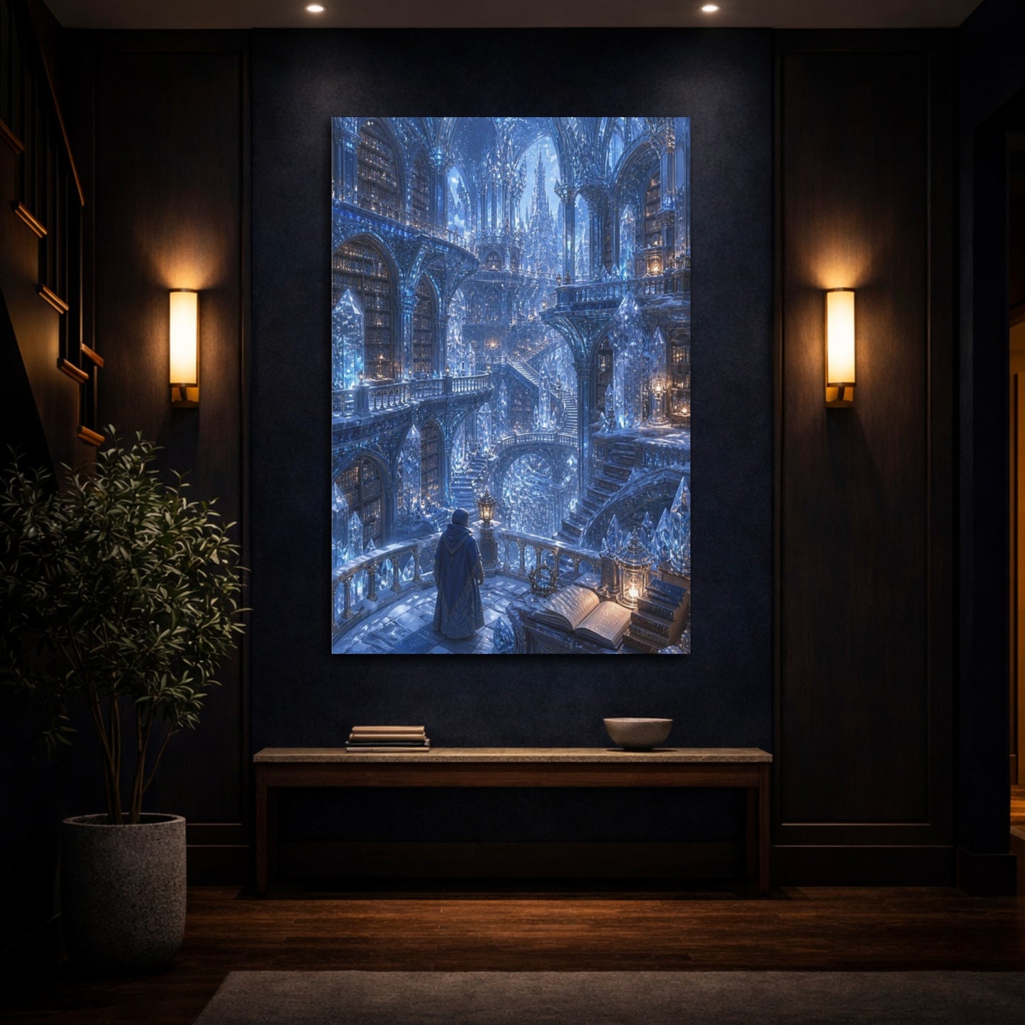 Mockup 4. Frozen Crystal Library shown as canvas print